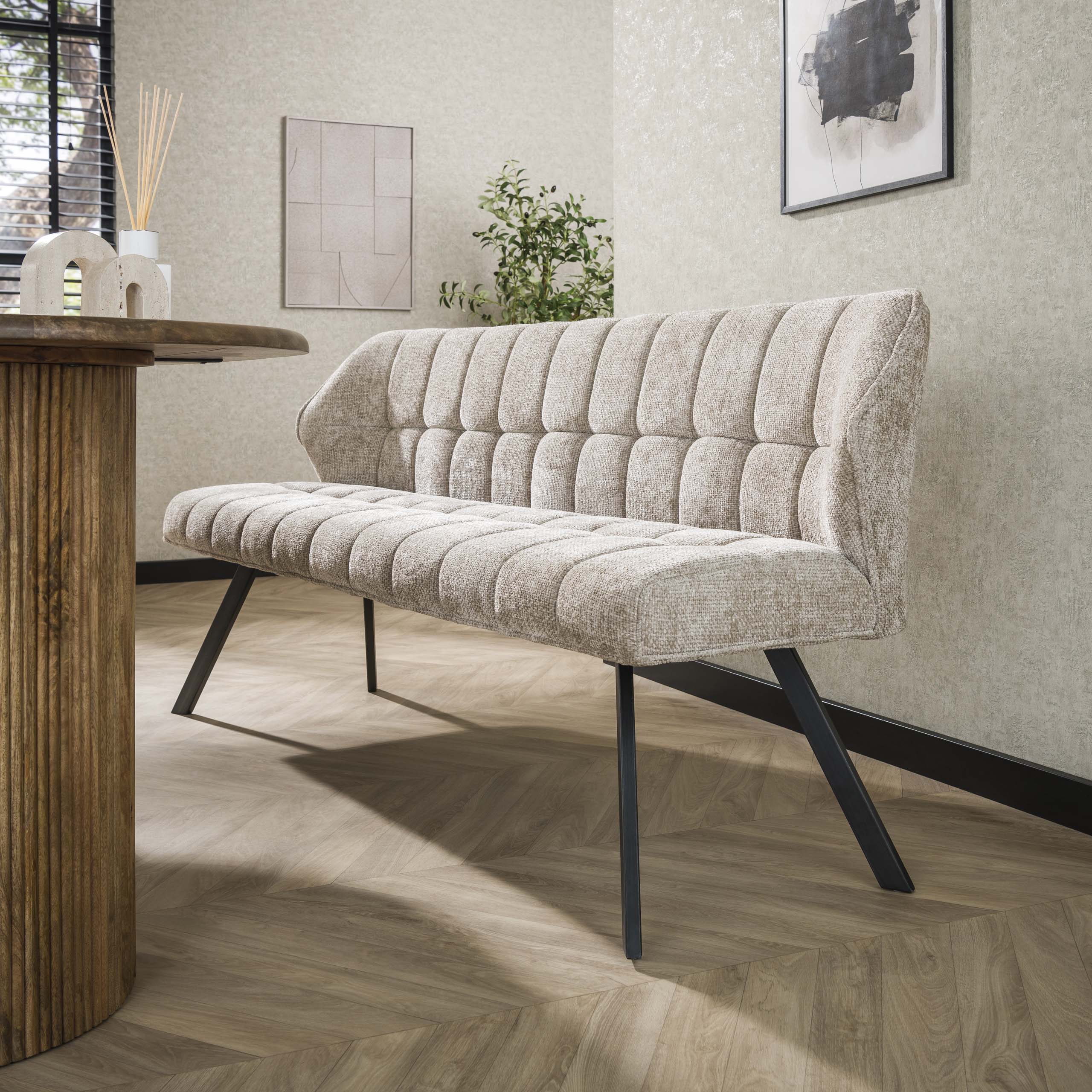 Set Esstischbank Polsterbank Raster + 2 Armlehnstühle Samt, Boucle oder Strukturstoff