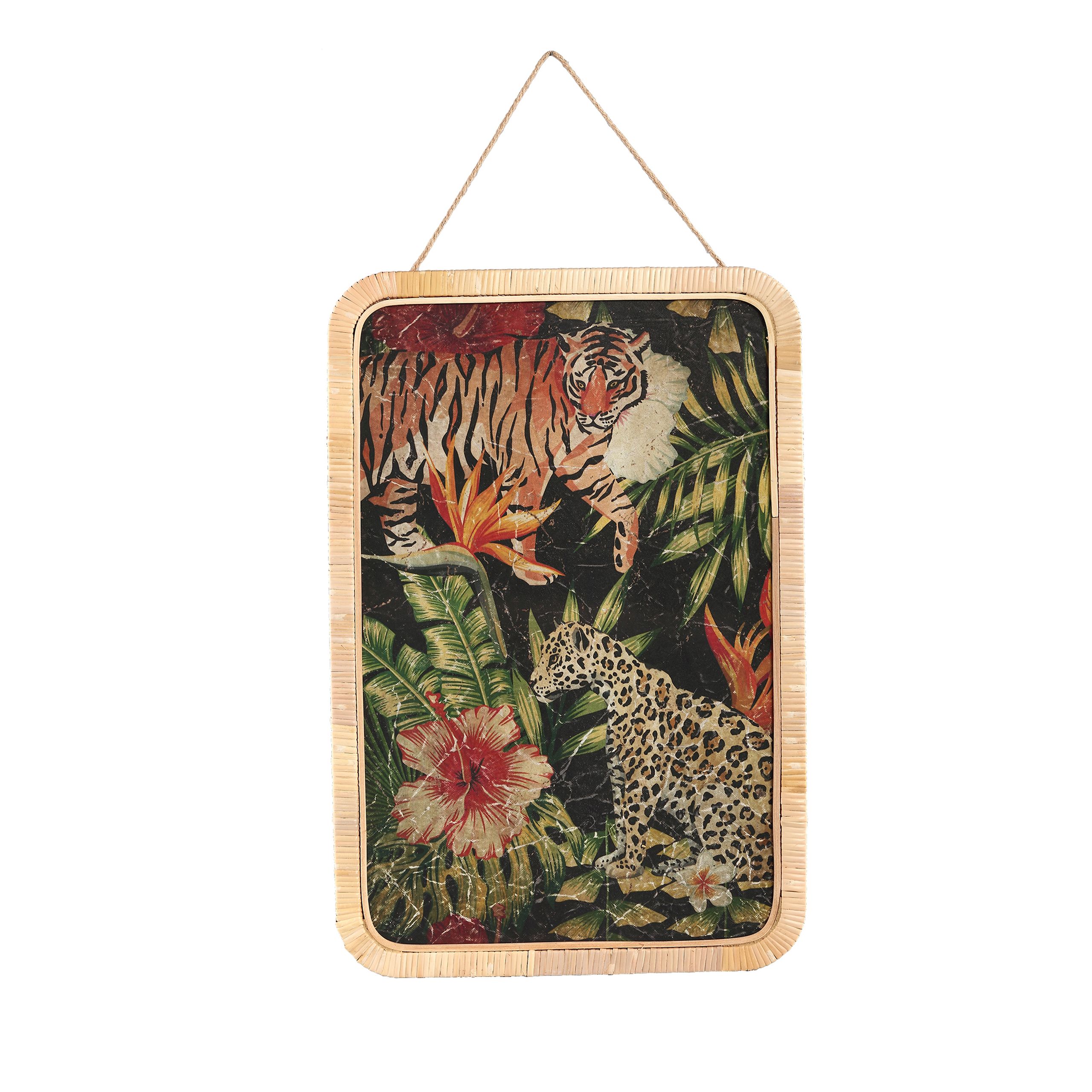 Wandbild Italienische Romantik Flora & Fauna Rattanrahmen Raubkatzen