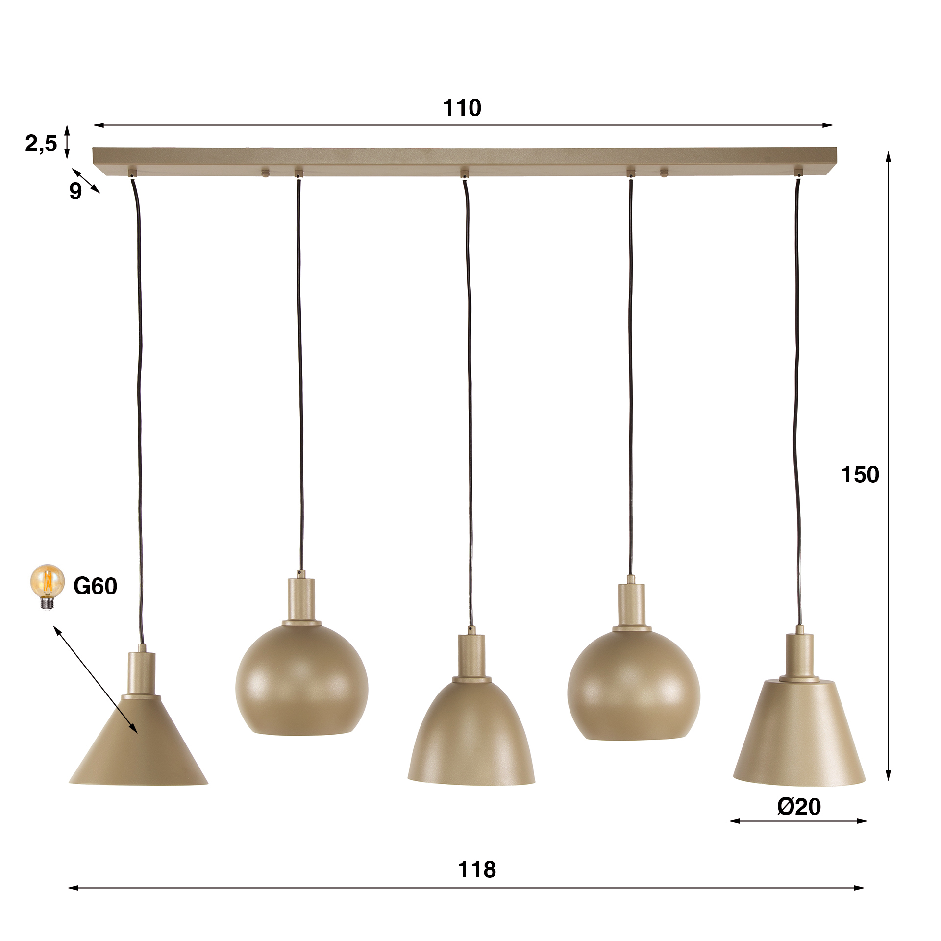 Industrial Hängelampe Metallo Beige mit unterschiedlichen Schirmen
