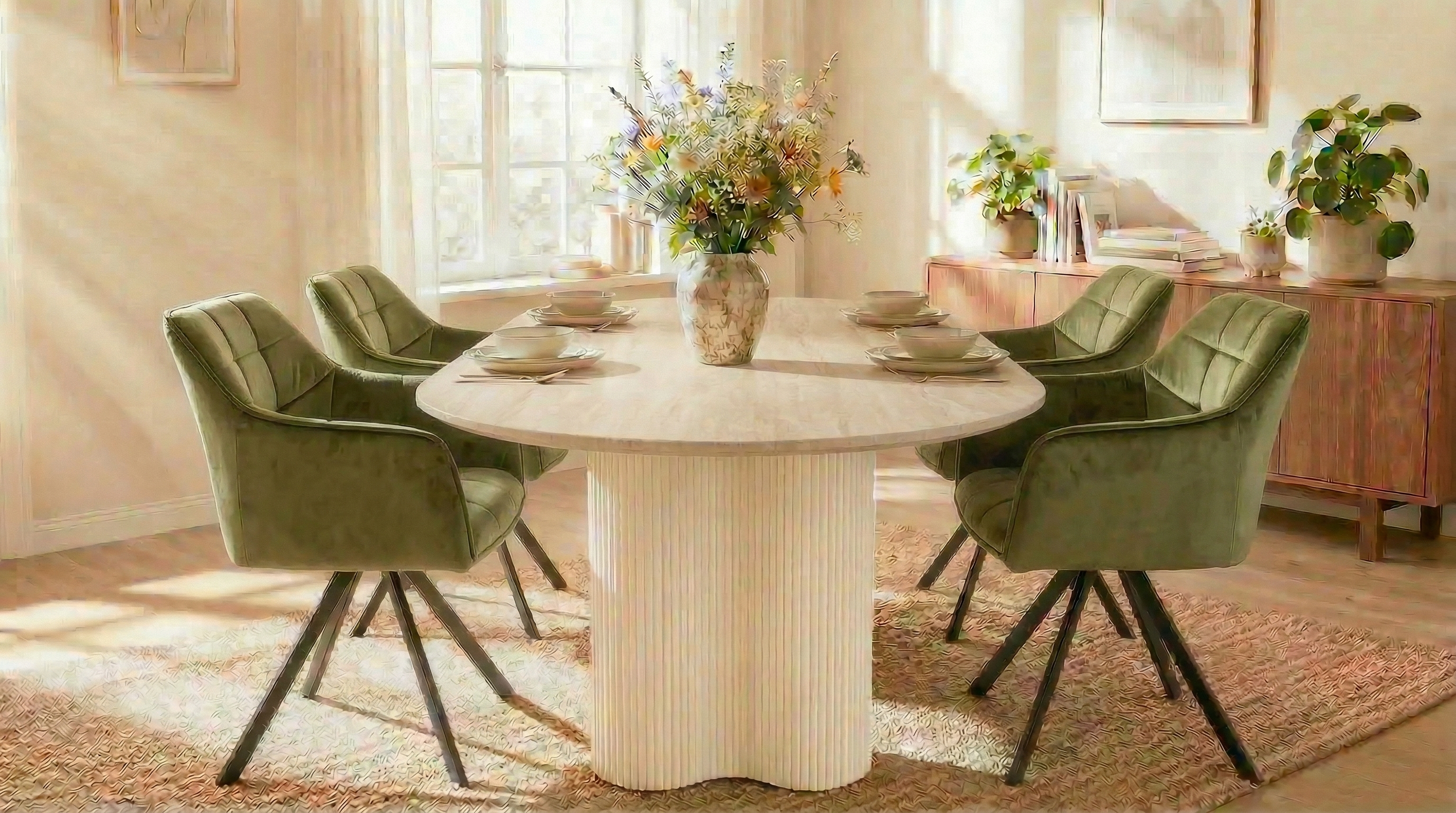 Esstisch Bari Travertin Keramik Metall 180 cm