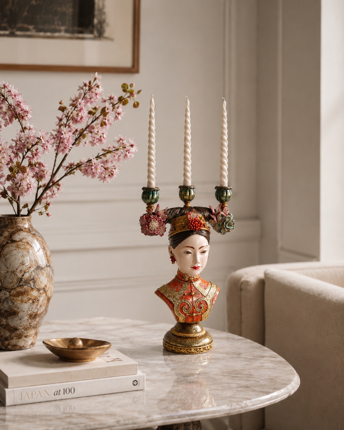 Vintage Kerzenständer Asia Bunt XL 3 flamming 