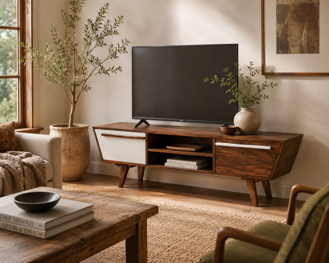 TV-Board Sideboard Vintage Oslo Trapez Massivholz Retro