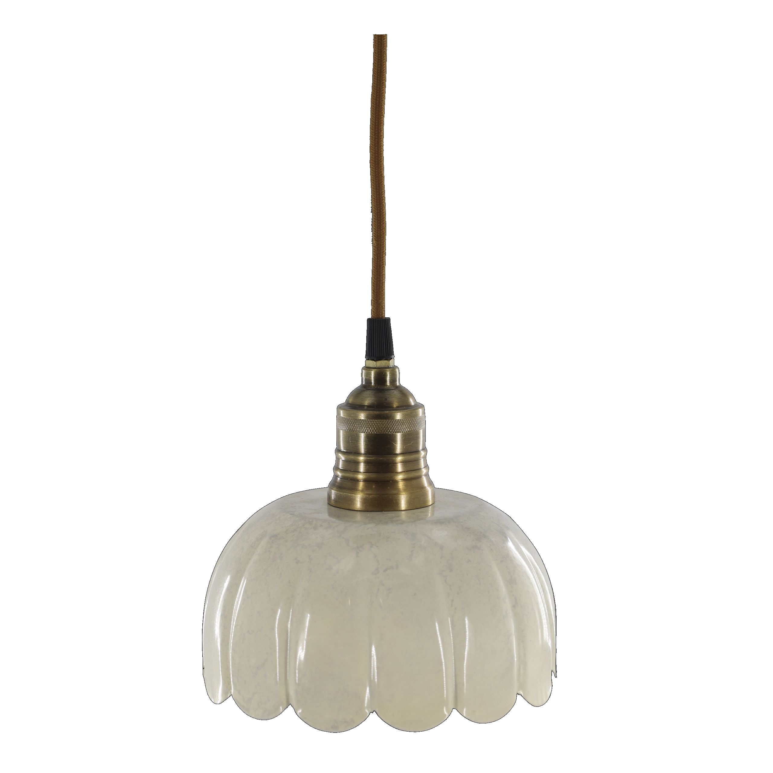 Vintage Hängelampe Lunel Emaille Creme Messingfassung Modell 1