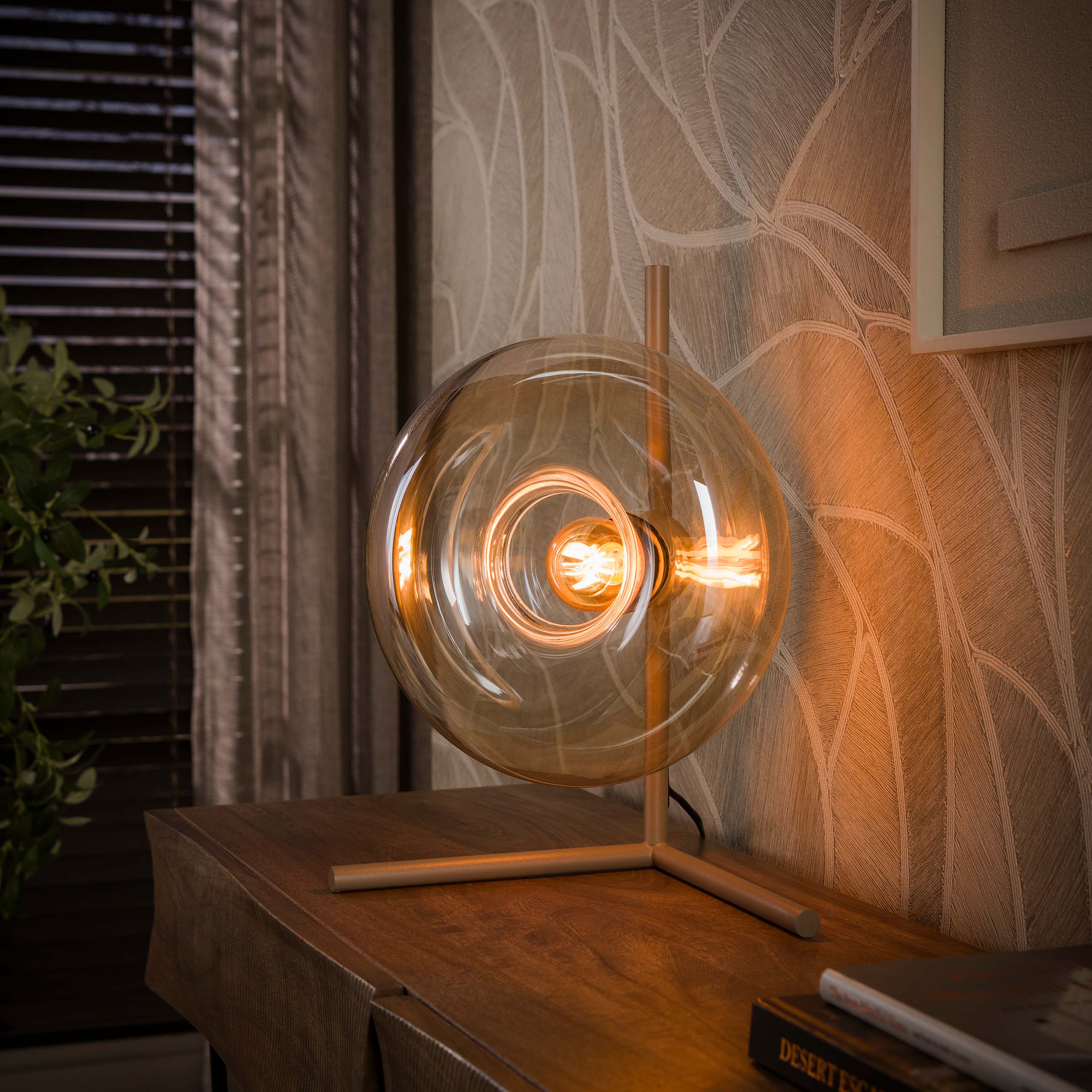 Retro Tischlampe El Sol Beige Metall Glas