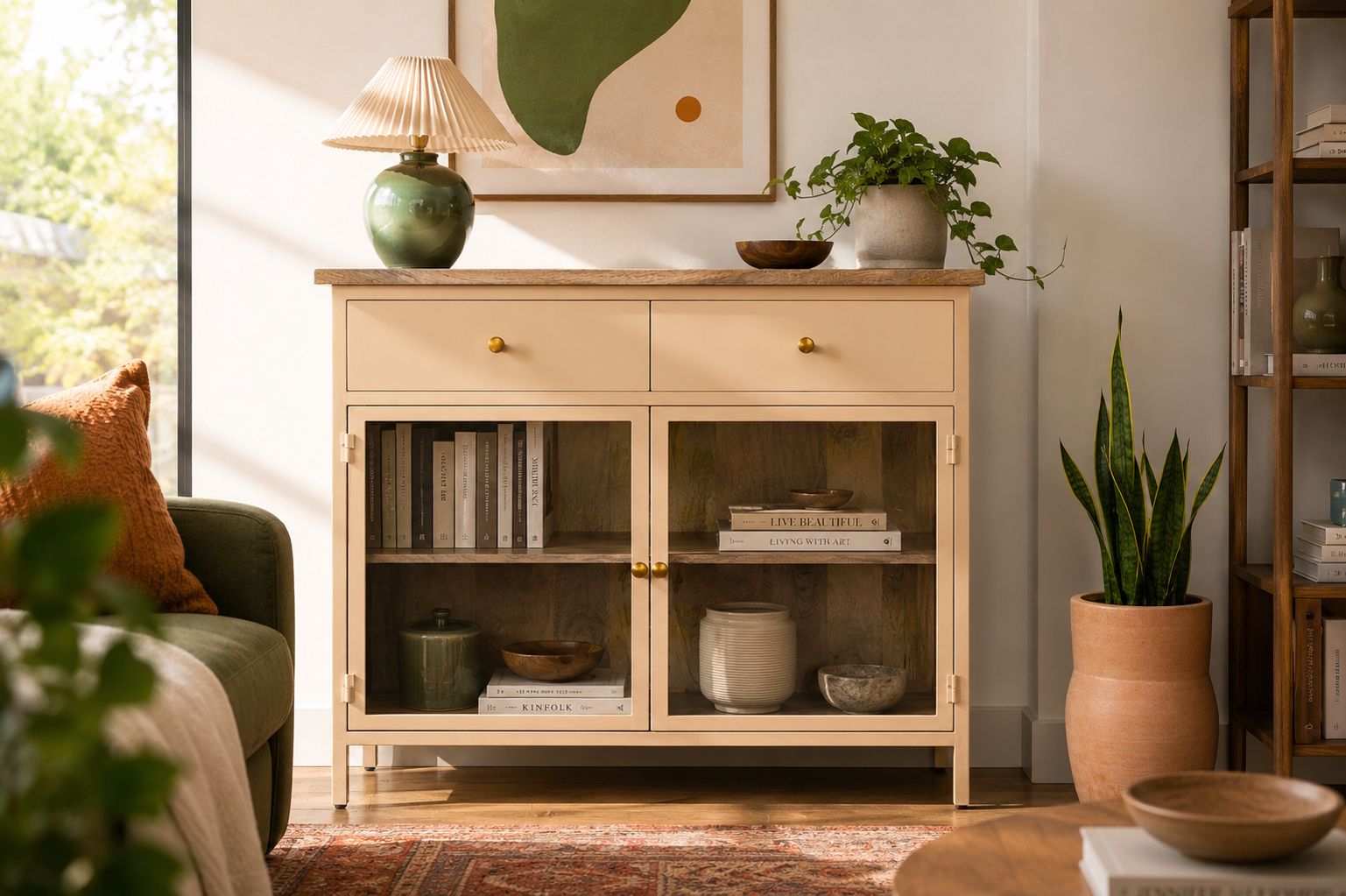 Landhaus Sideboard Vintage 2türig Provence Metall Holz Champagner