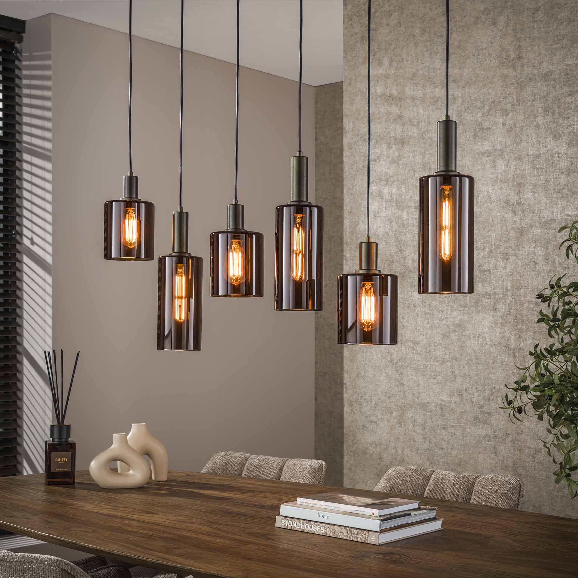 Retro Hängelampe Pendelleuchte Sepiora 6 flammig Glas Bronze