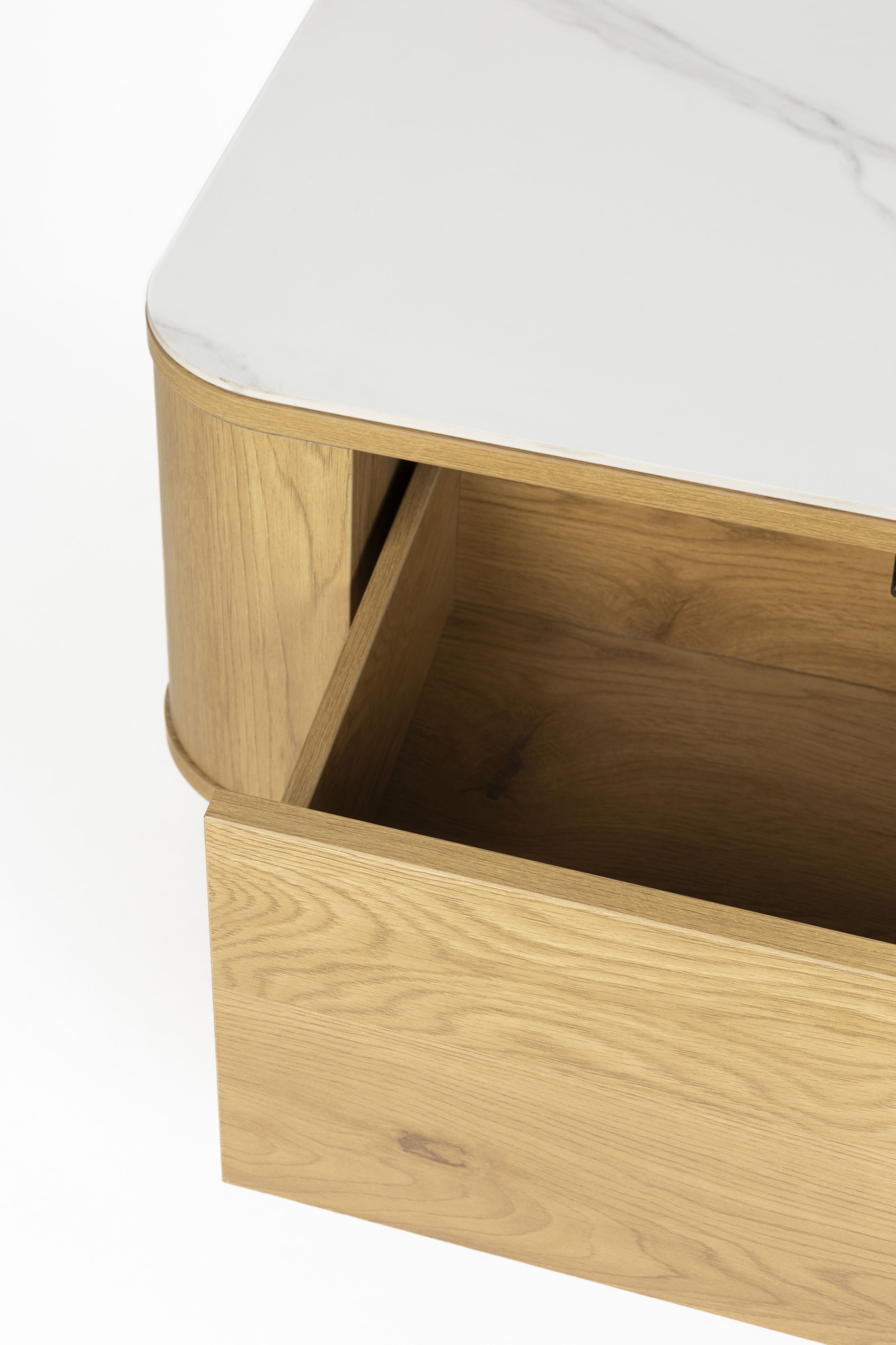 Couchtisch Almira Warm-Scandi 2-Schub Eiche Marmoroptik