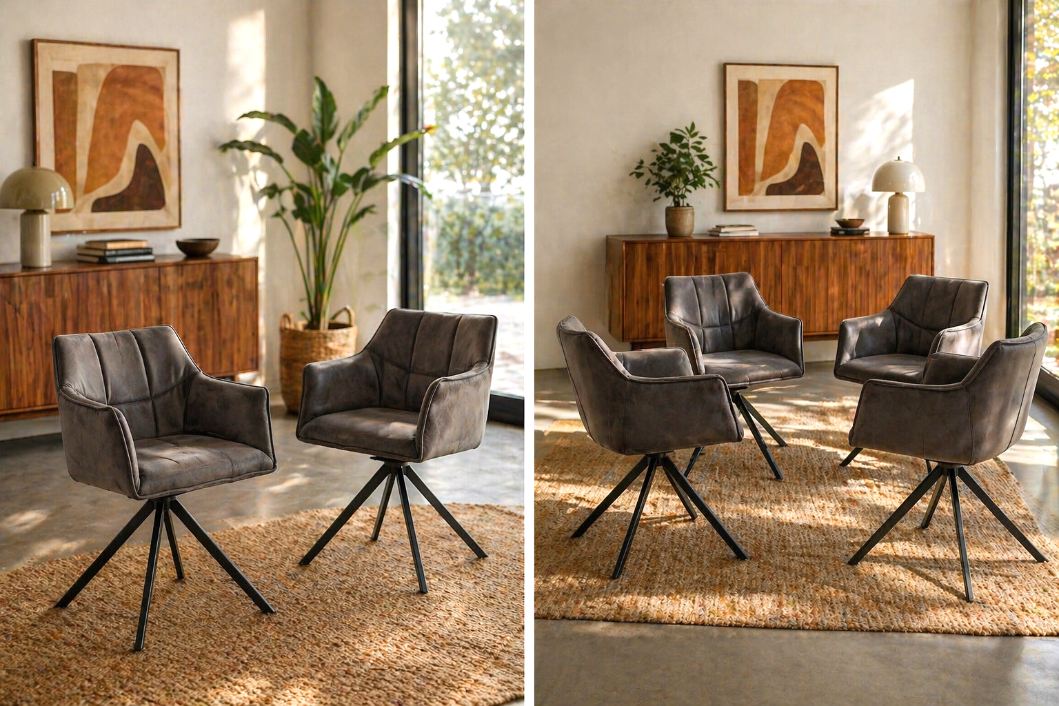 2er Set Esszimmerstuhl Armlehnstuhl Raster Drehbar Samt Champagner