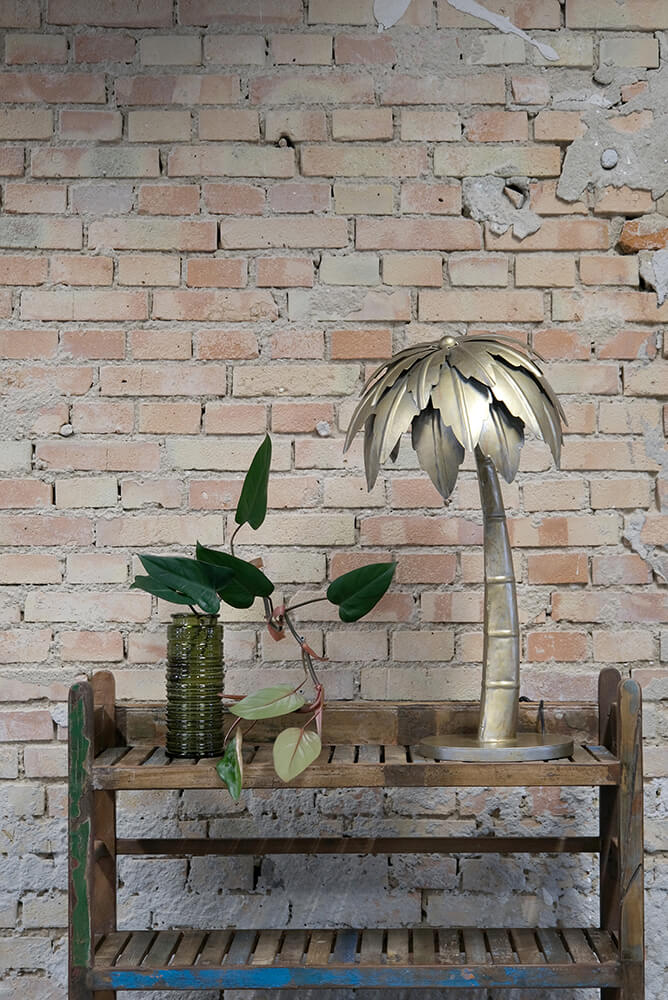 Vintage Tischlampe Palme Metall Gold 70 cm Vintage Tischlampe Palme Metall Gold 70 cm