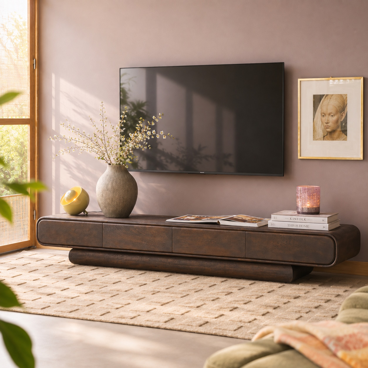 Retro TV-Board Sideboard Loop Mangoholz braun
