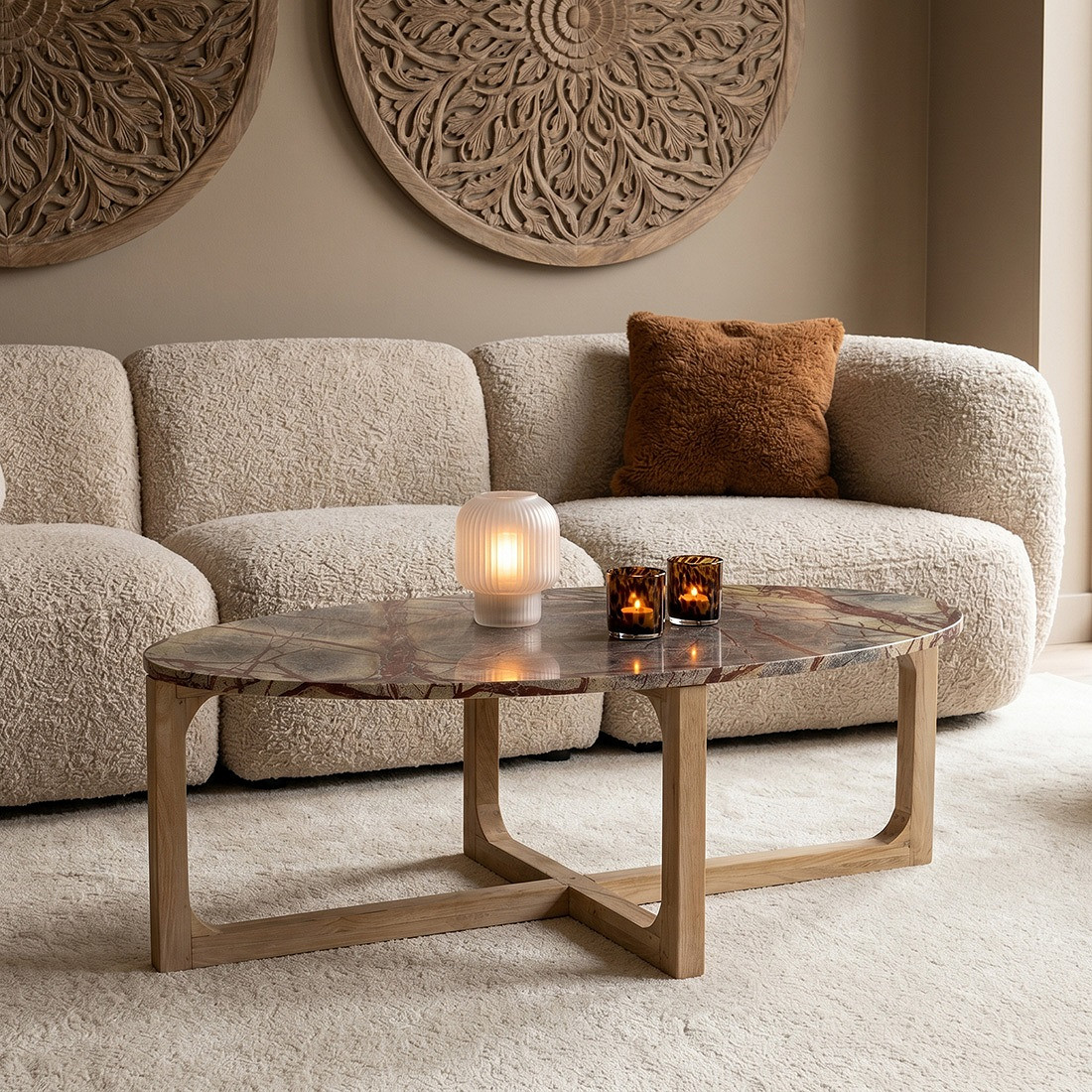 Retro Couchtisch Marble Marmor Holz Oval Exzentrik