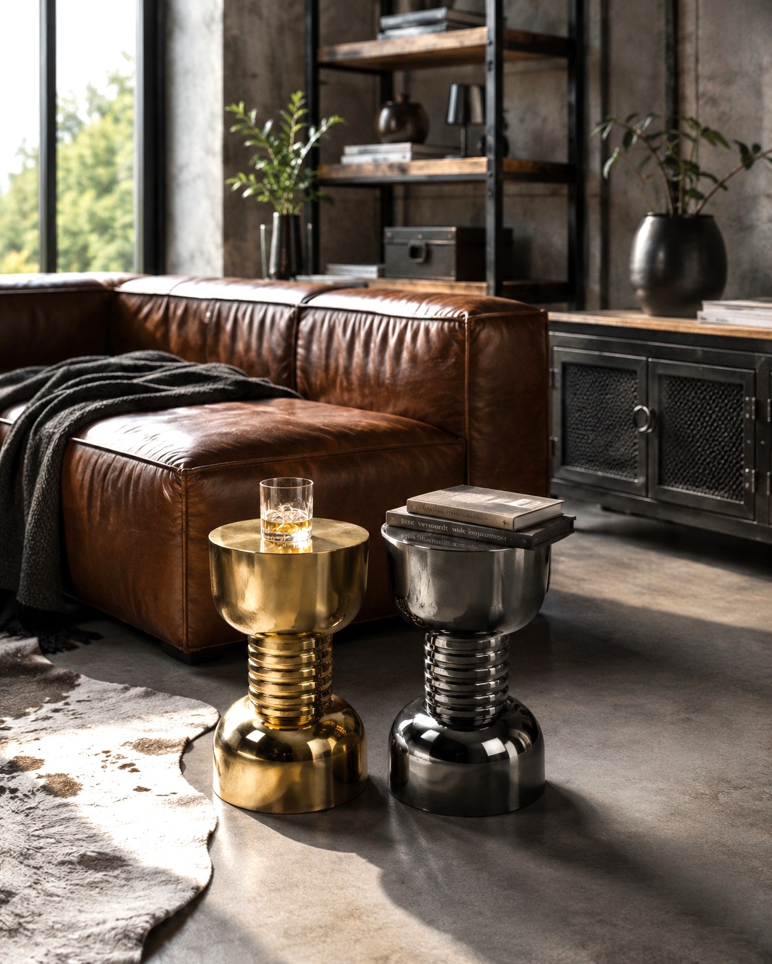 Industrial Beistelltisch Gonna Make You Sweat Hantel Gold oder Silber
