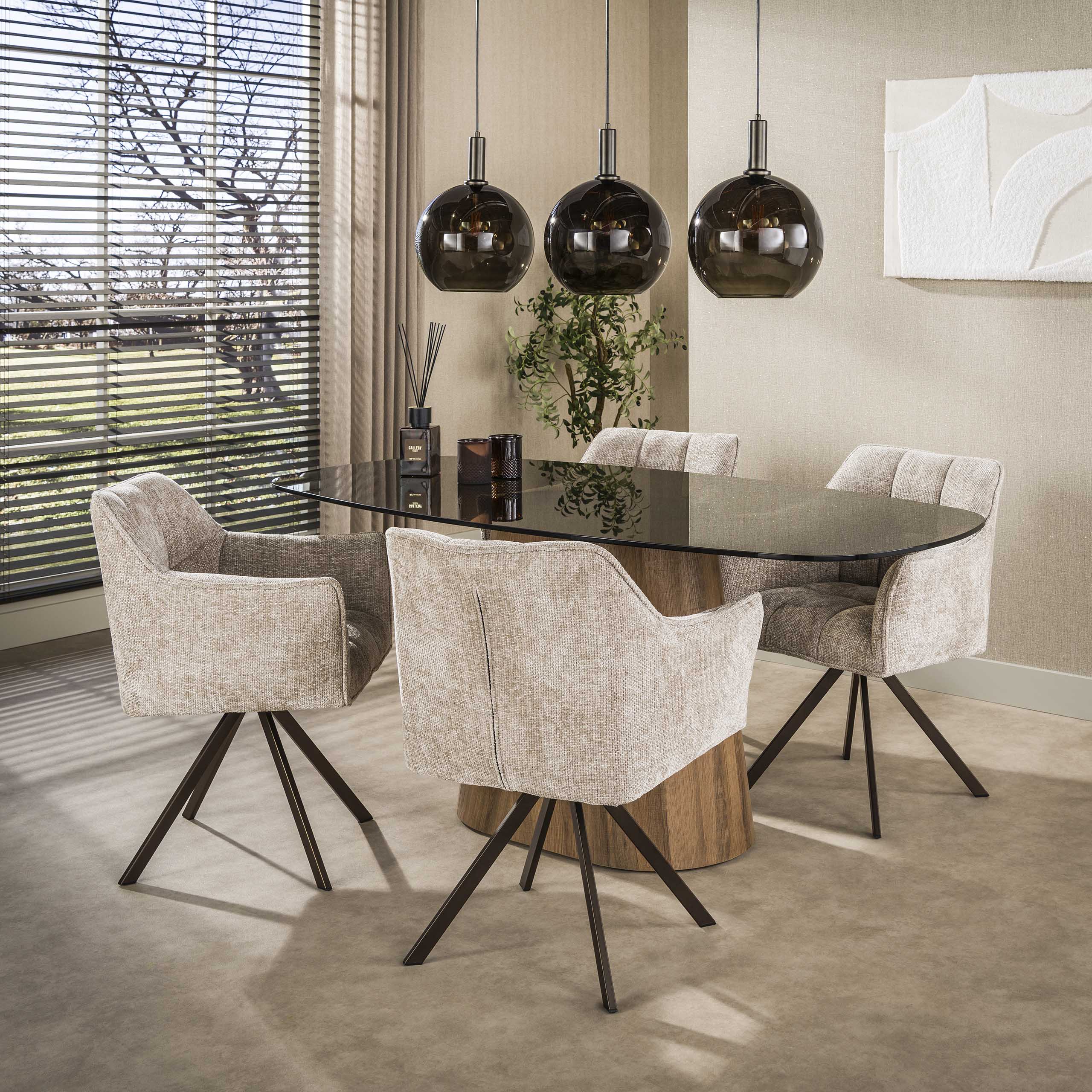 Retro Esstisch Tinto Centro 215 cm Rauchglas Eichenoptik