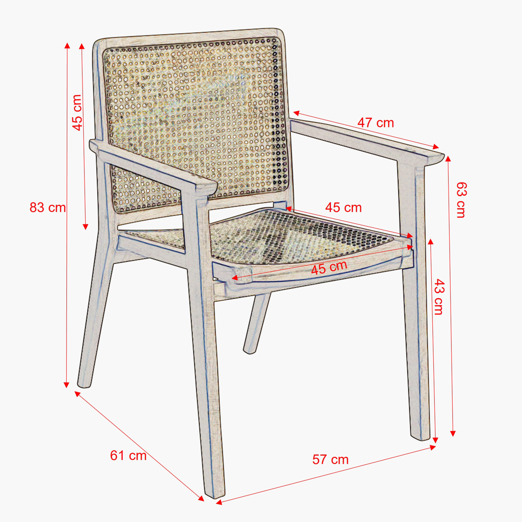 Set Esstisch Teak Eiffel Rund 120 + Esszimmerstühle Nova Rattangeflecht