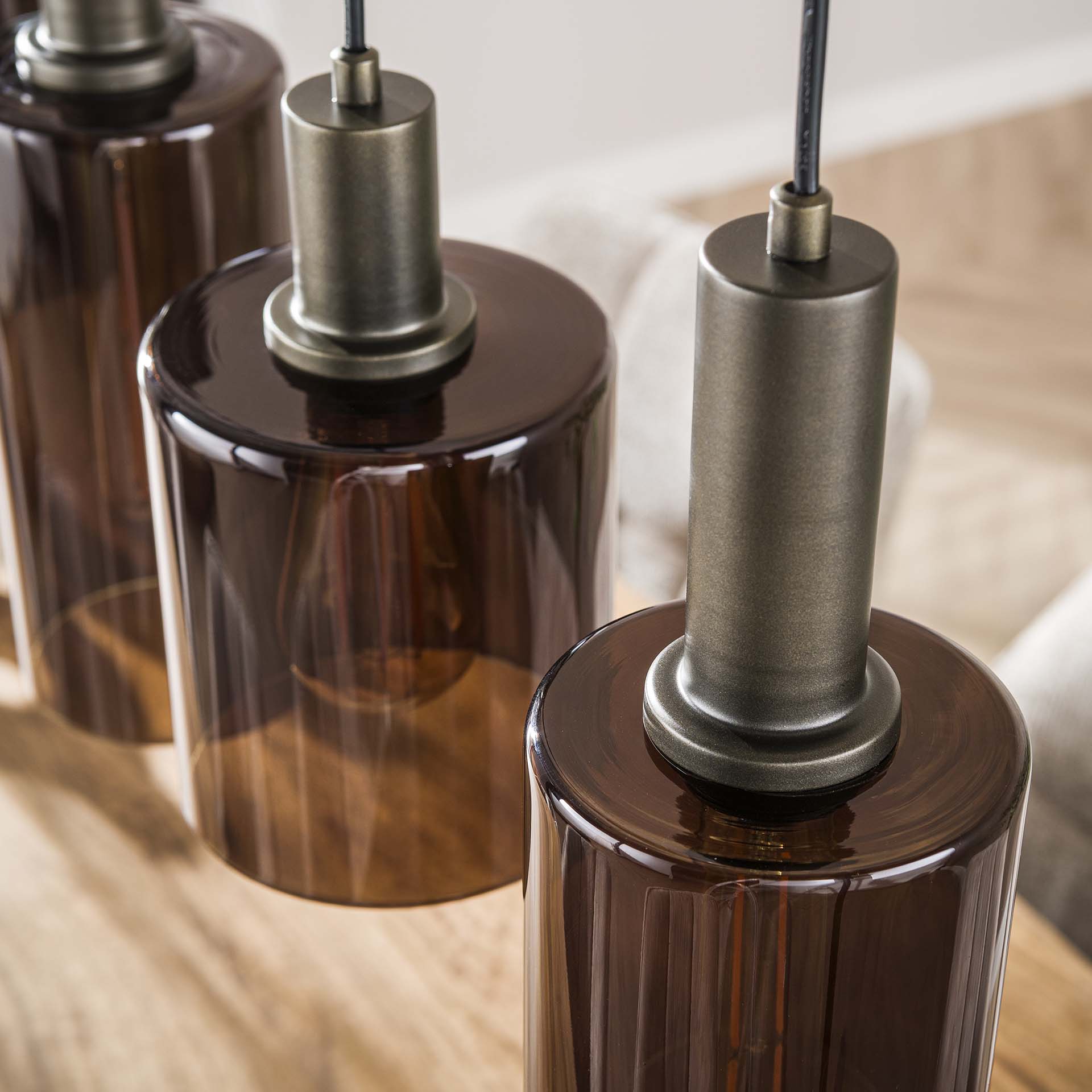 Retro Hängelampe Pendelleuchte Sepiora 6 flammig Glas Bronze Retro Hängelampe Pendelleuchte Sepiora 6 flammig Glas Bronze