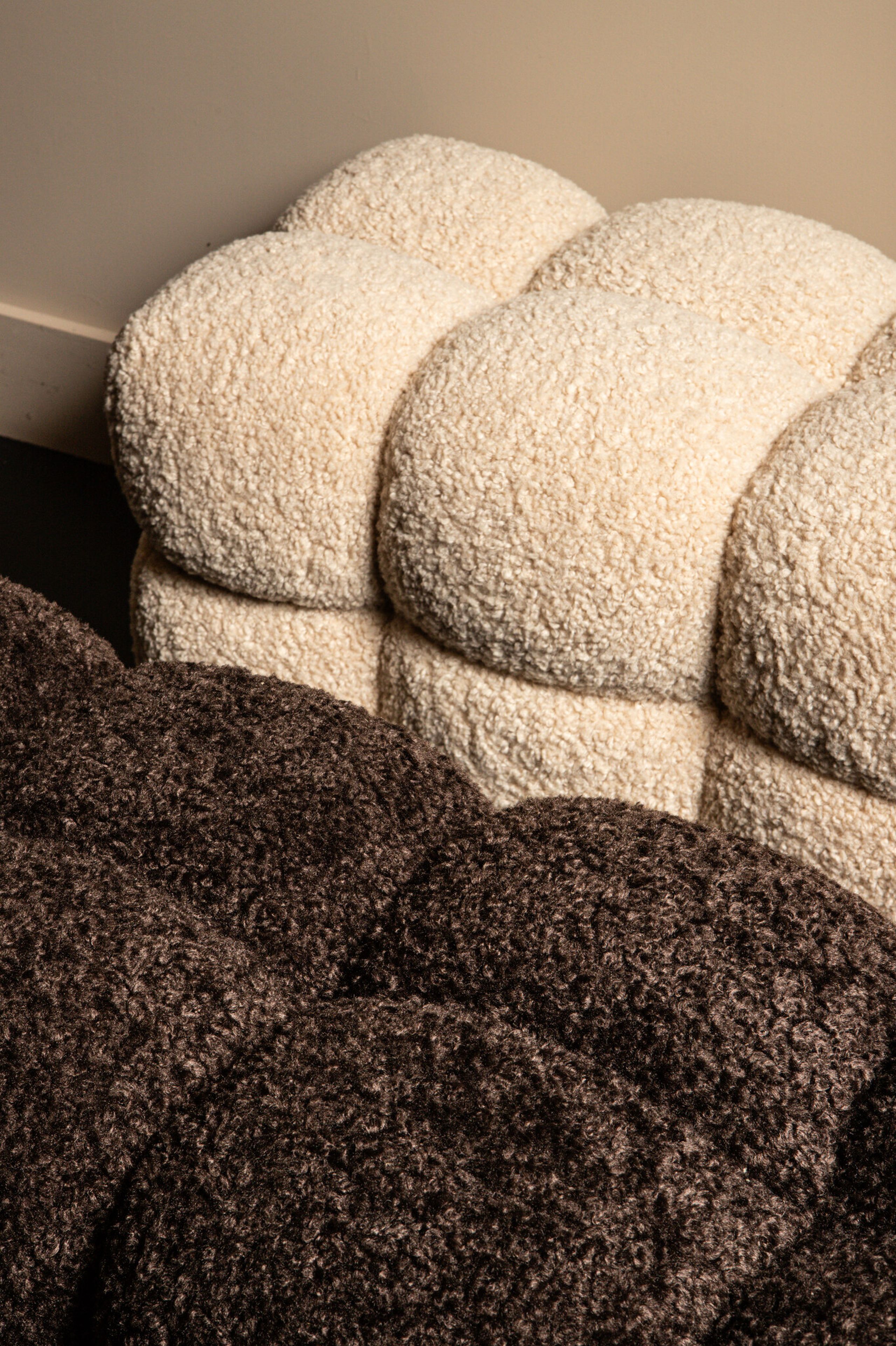Retro Sitzbank Teddy Bouclé in beige 160 cm