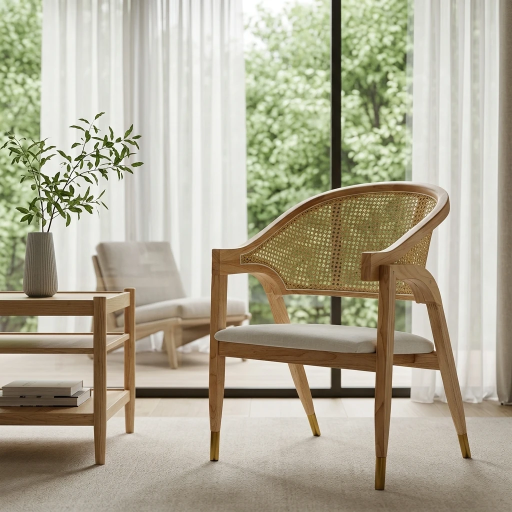 Esszimmerstuhl Noblesse Mid-Century Massivholz Rattan Natur