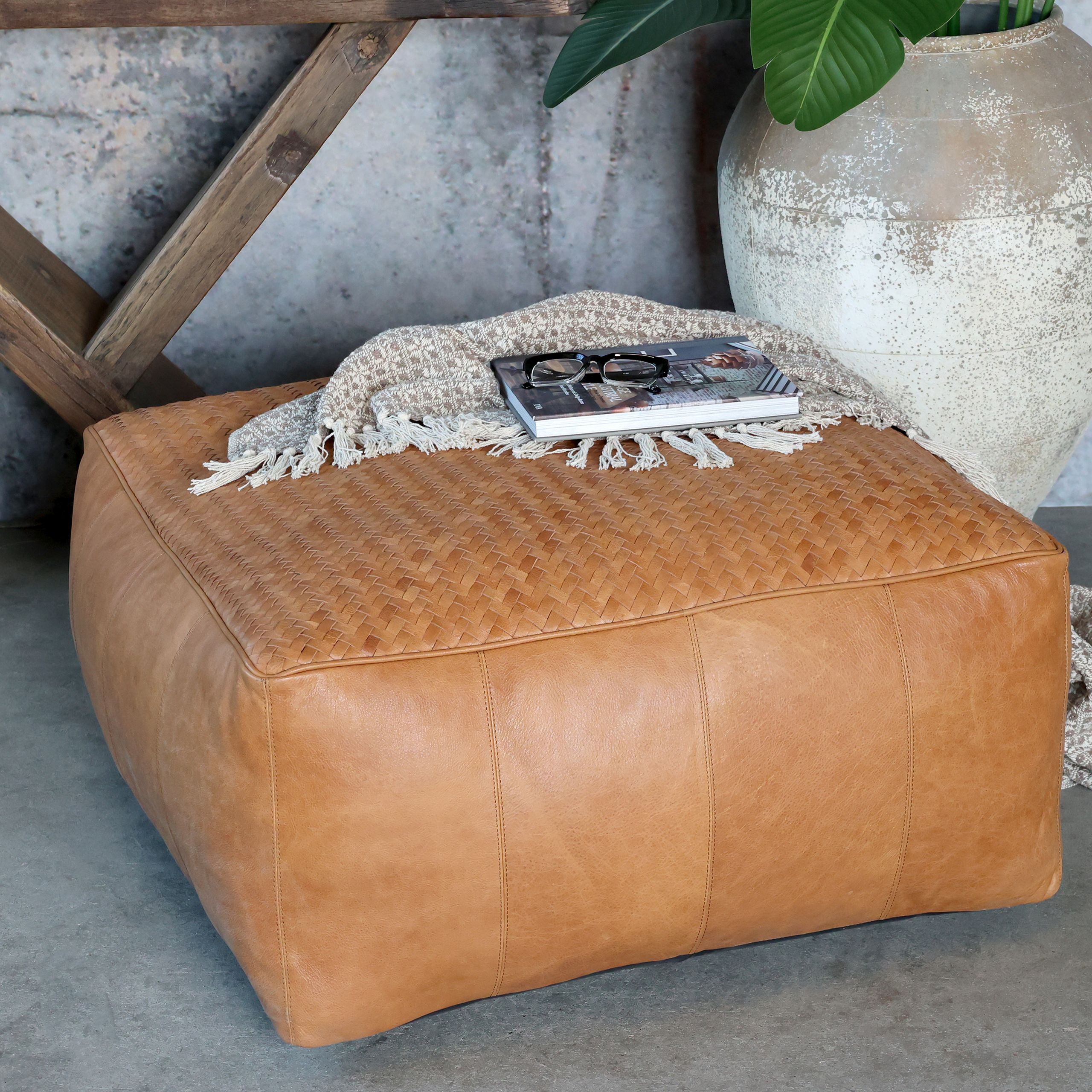 Retro Sitzhocker Pouf Alexandre Echtleder