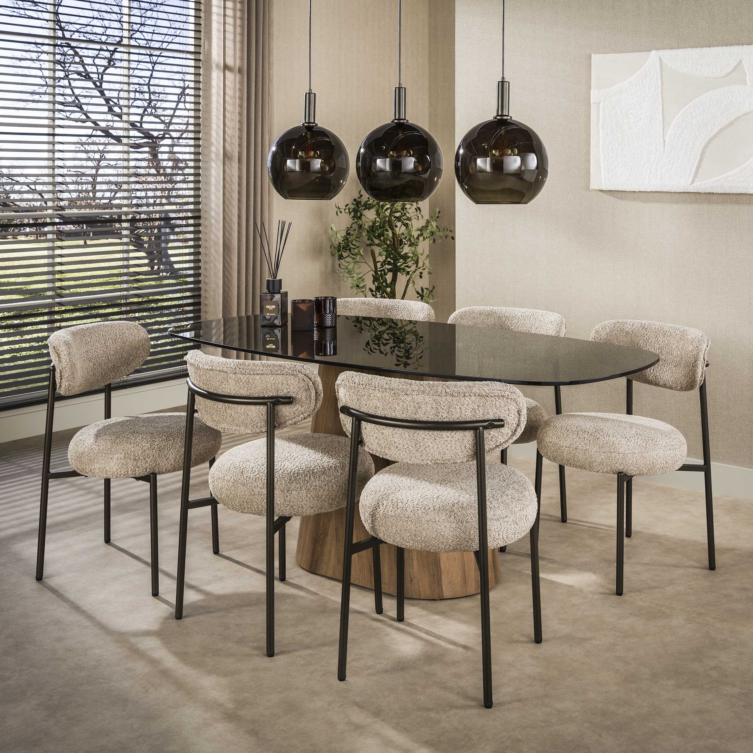 Retro Esstisch Tinto Centro 180 cm Rauchglas Eichenoptik