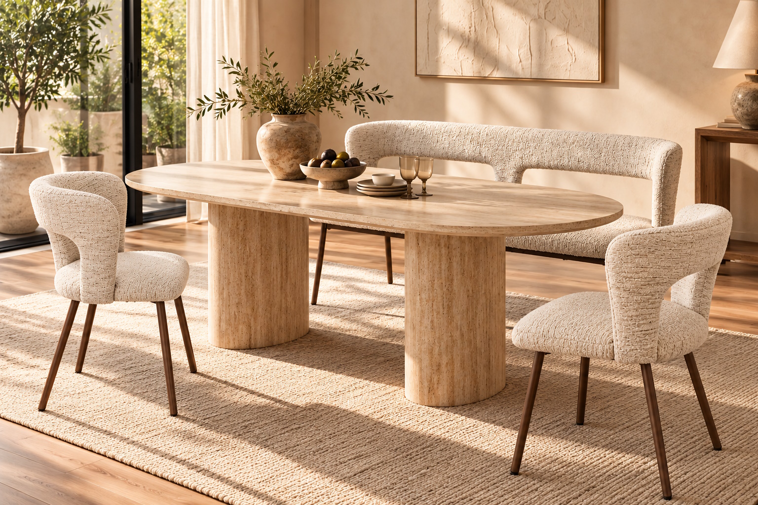 Essgruppe Retro Chelsea Bank + 2 Stühle Beige