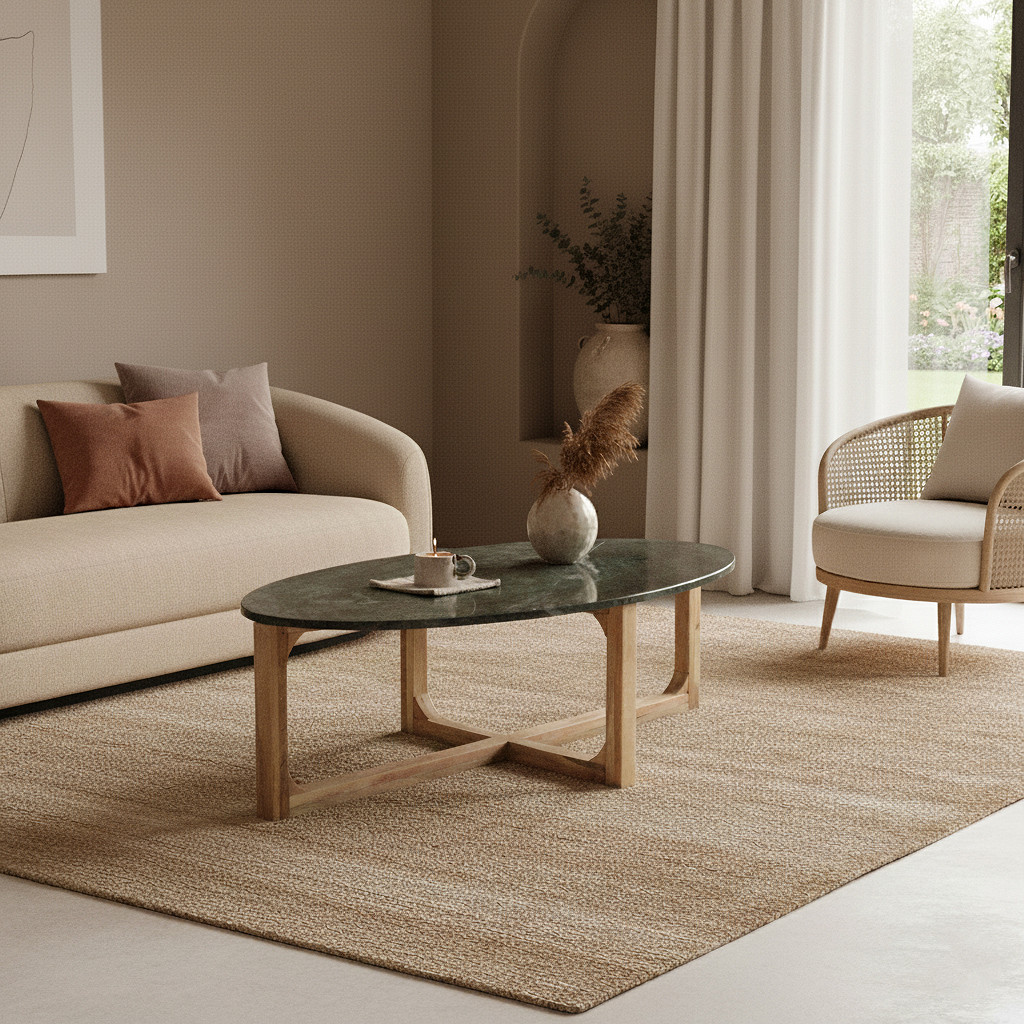 Retro Couchtisch Marble Marmor Holz oval Grün