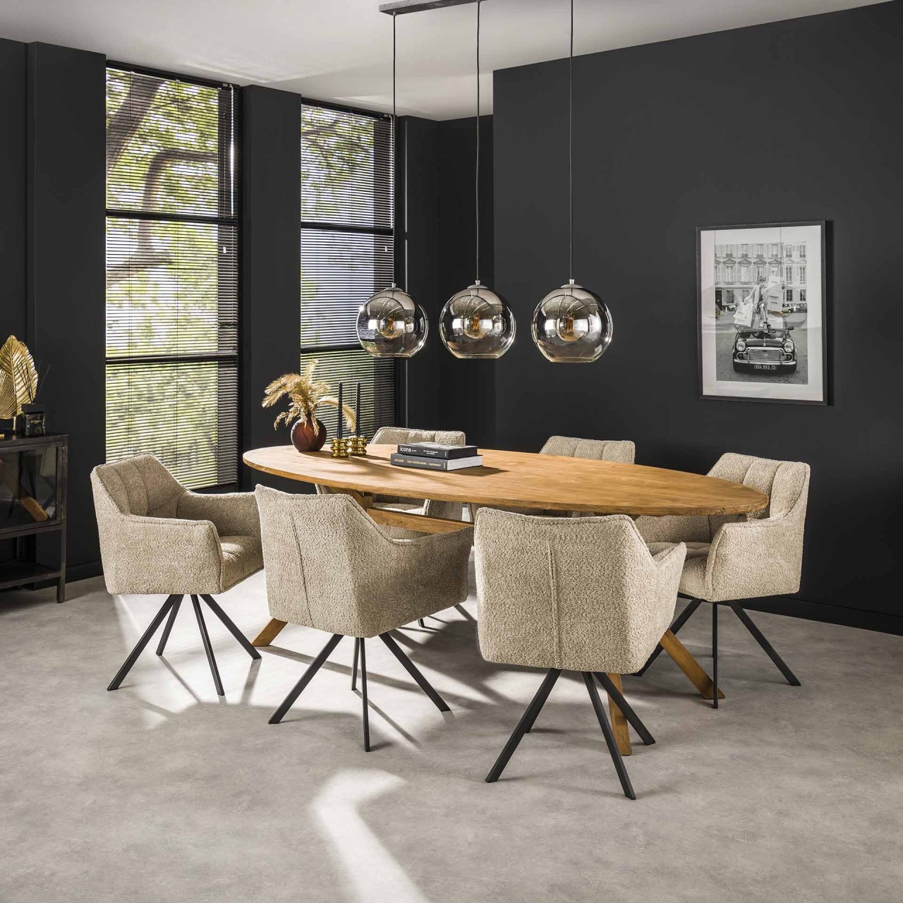 Esszimmerstuhl Armlehnstuhl Raster Drehbar Bouclé Sand - geprüfte Retoure