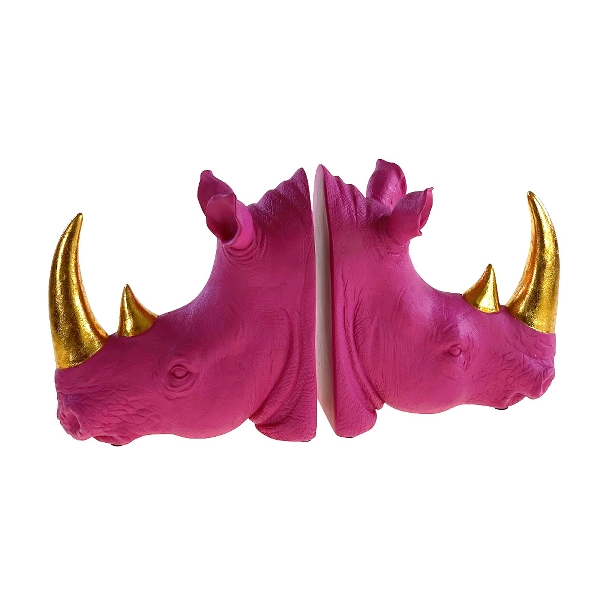 Retro Buchstützen Set Pop-Art Nashorn Pink Gold Retro Buchstützen Set Pop-Art Nashorn Pink Gold