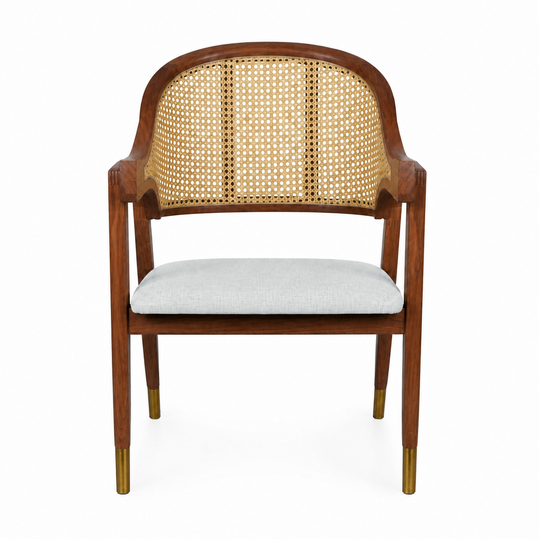 Esszimmerstuhl Aureo Mid-Century Massivholz Rattan Walnuss