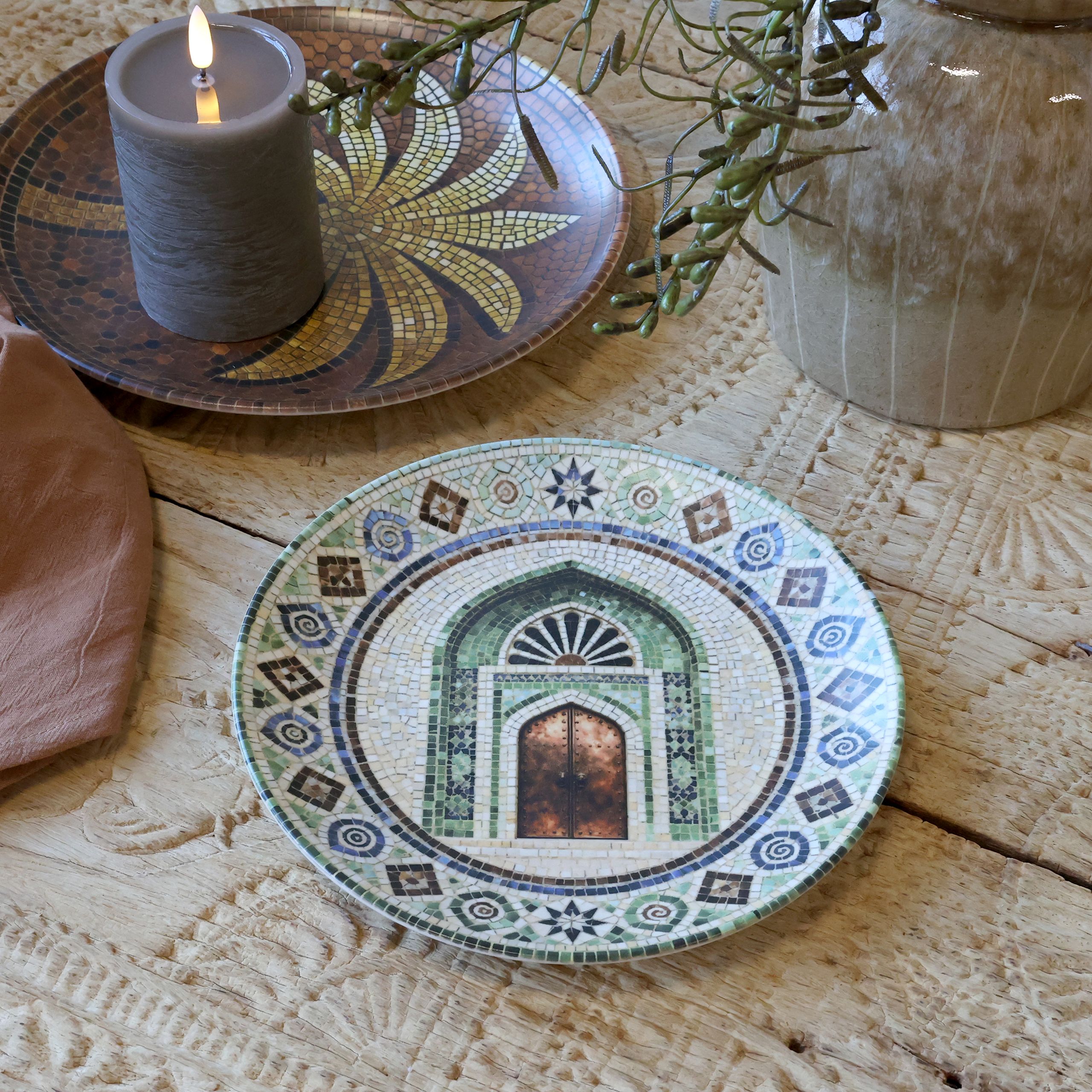 Mediterranes Mosaik Tablett Teller Steingut Chartres Marokkanisches Tor