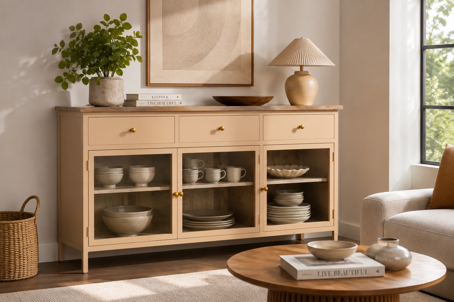 Landhaus Sideboard Provence Metallkorpus Holz Champagner 160