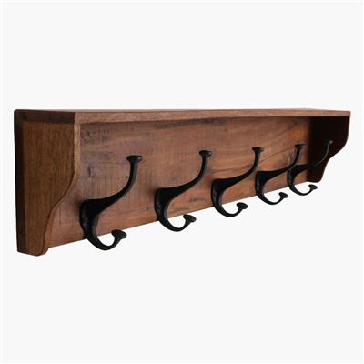 Garderobe Vintage Holz Wandregal Metall 5 Haken