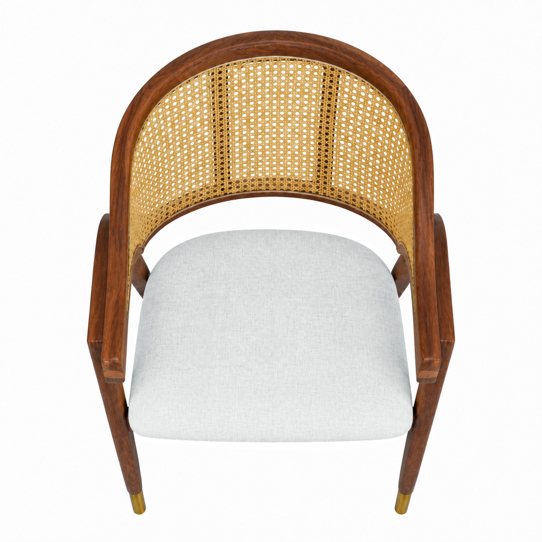 Esszimmerstuhl Aureo Mid-Century Massivholz Rattan Walnuss