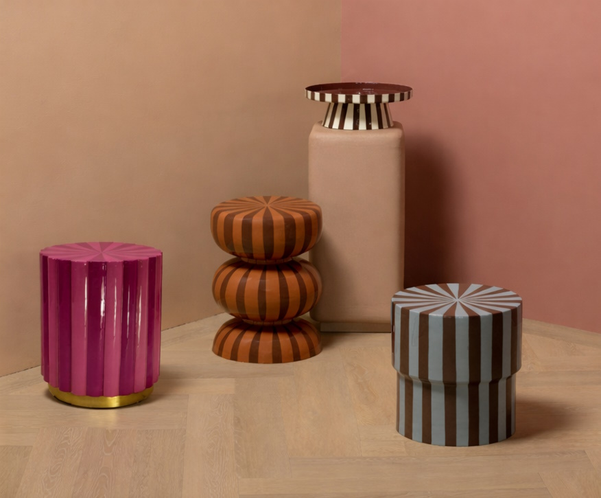 Retro Beistelltisch Stripes Metall Hochglanz Olia