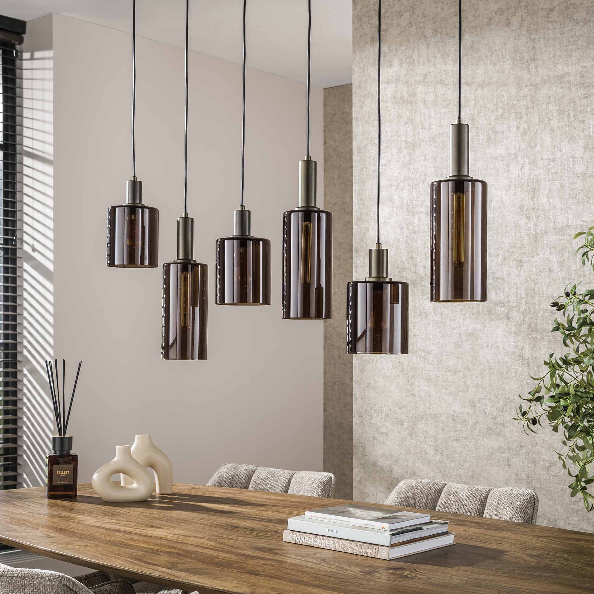 Retro Hängelampe Pendelleuchte Sepiora 6 flammig Glas Bronze Retro Hängelampe Pendelleuchte Sepiora 6 flammig Glas Bronze