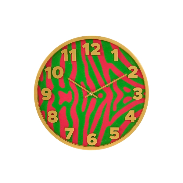 Retro Wanduhr Pop-Art Safari in Grün Pink