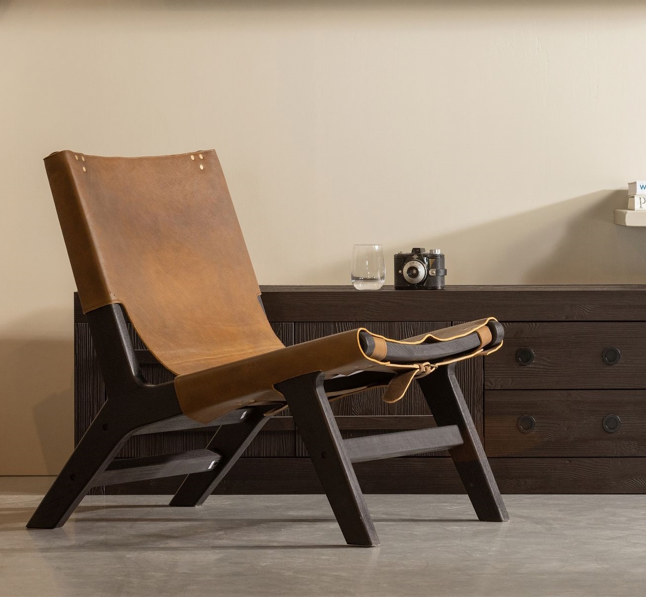 Retro Loungesessel Consume Holz Leder Lounger