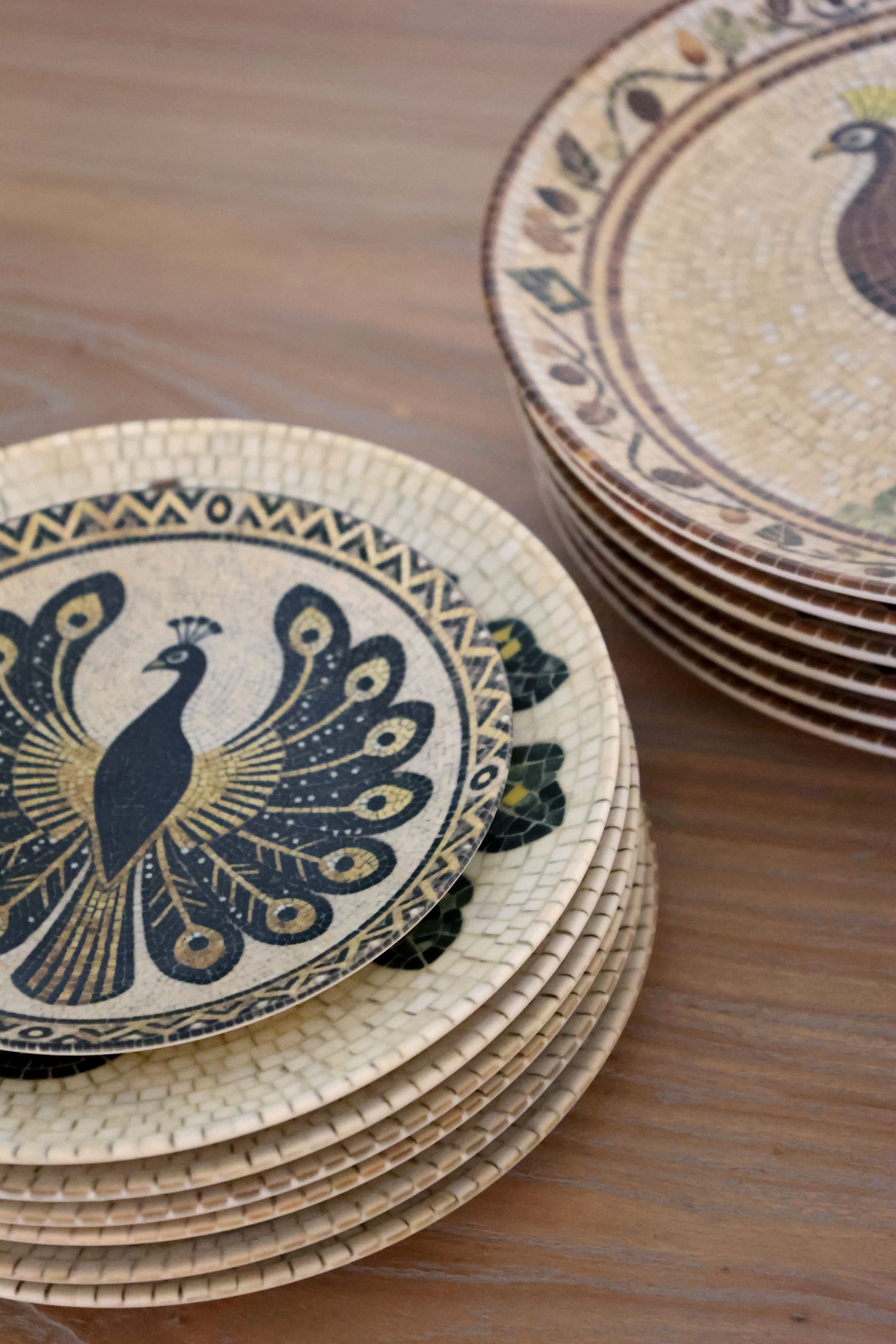 Mediteranes Mosaik Tablett Teller Steingut Chartres Pfau 1