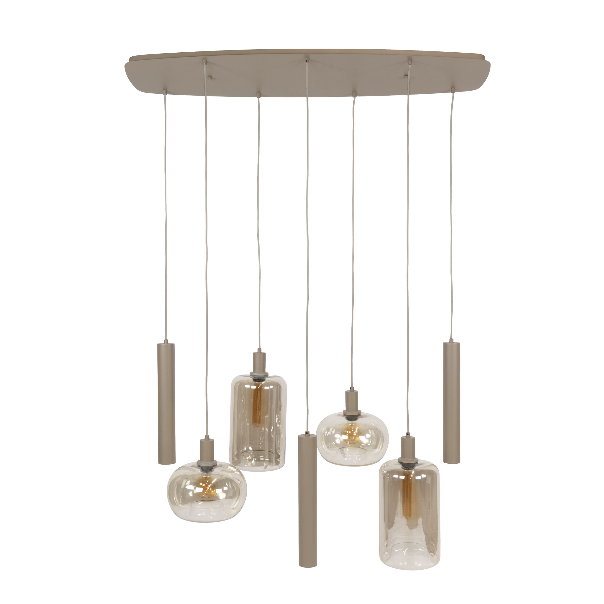 Hängelampe Industrial Serene Beige Glas Metallpendel 4 + 3