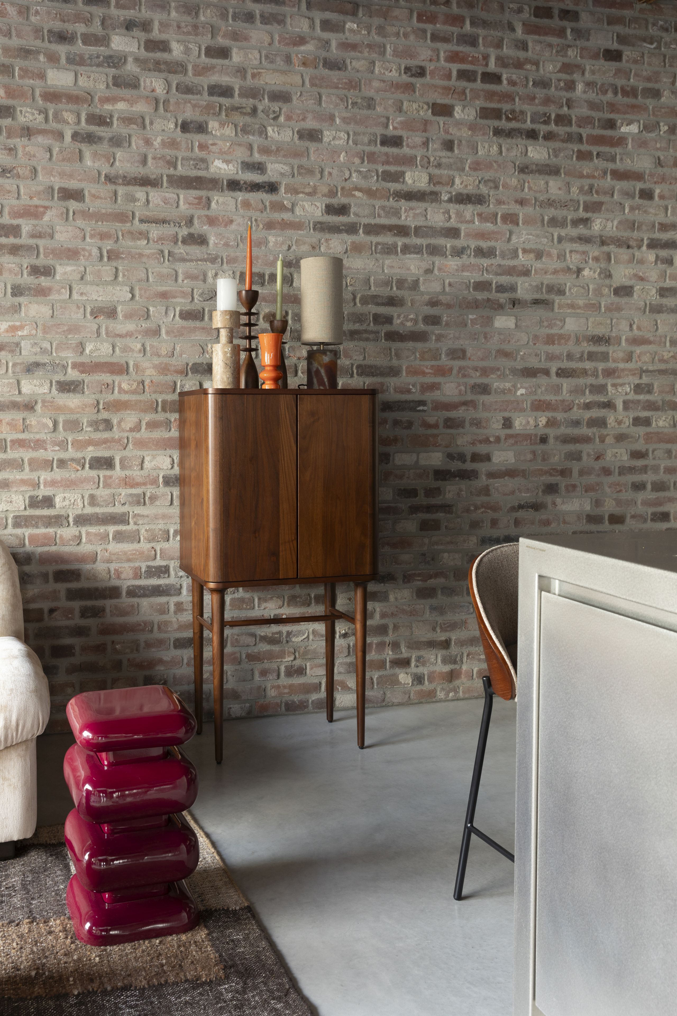 Retro Hocker Beistelltisch Stubby 70's Metall Bordeaux