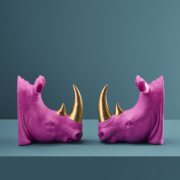 Retro Buchstützen Set Pop-Art Nashorn Pink Gold Retro Buchstützen Set Pop-Art Nashorn Pink Gold