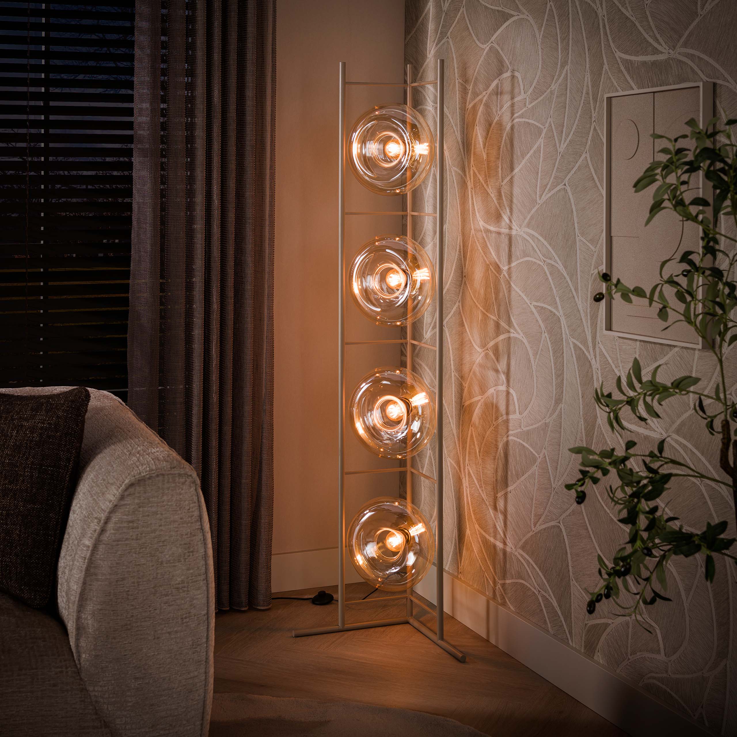 Retro Stehlampe El Sol Beige Metall Glas