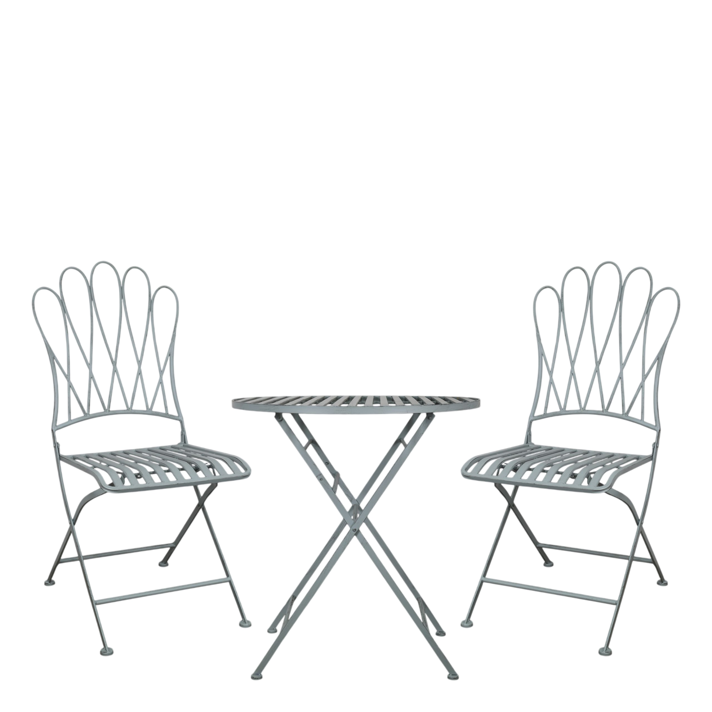 Vintage Garten/Balkon-Set Jardin Metall Himmelblau zwei Stühle ein Tisch
