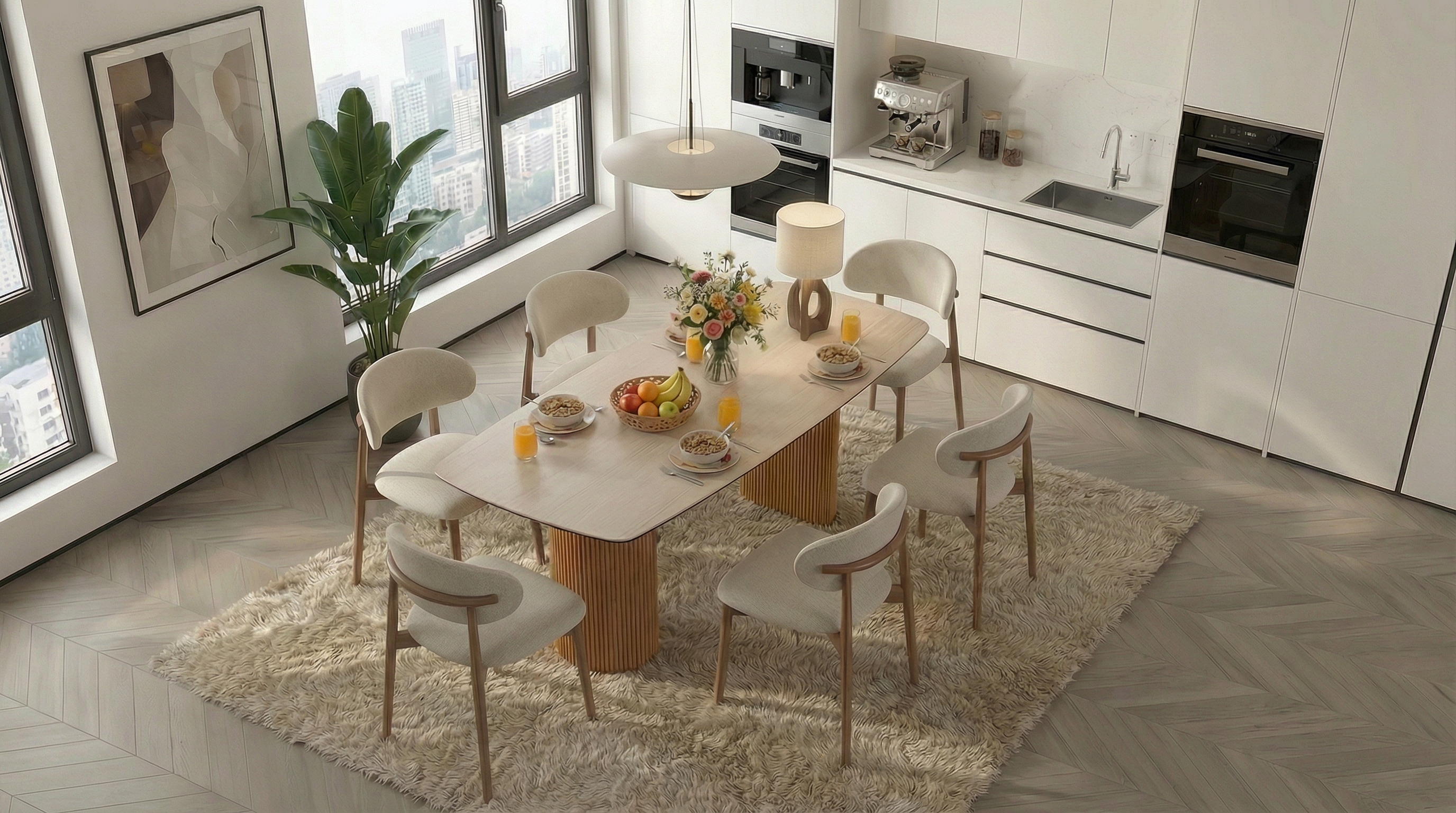 Essgruppe Travertin Tisch Roma + 6 Stühle Linea fertig montiert