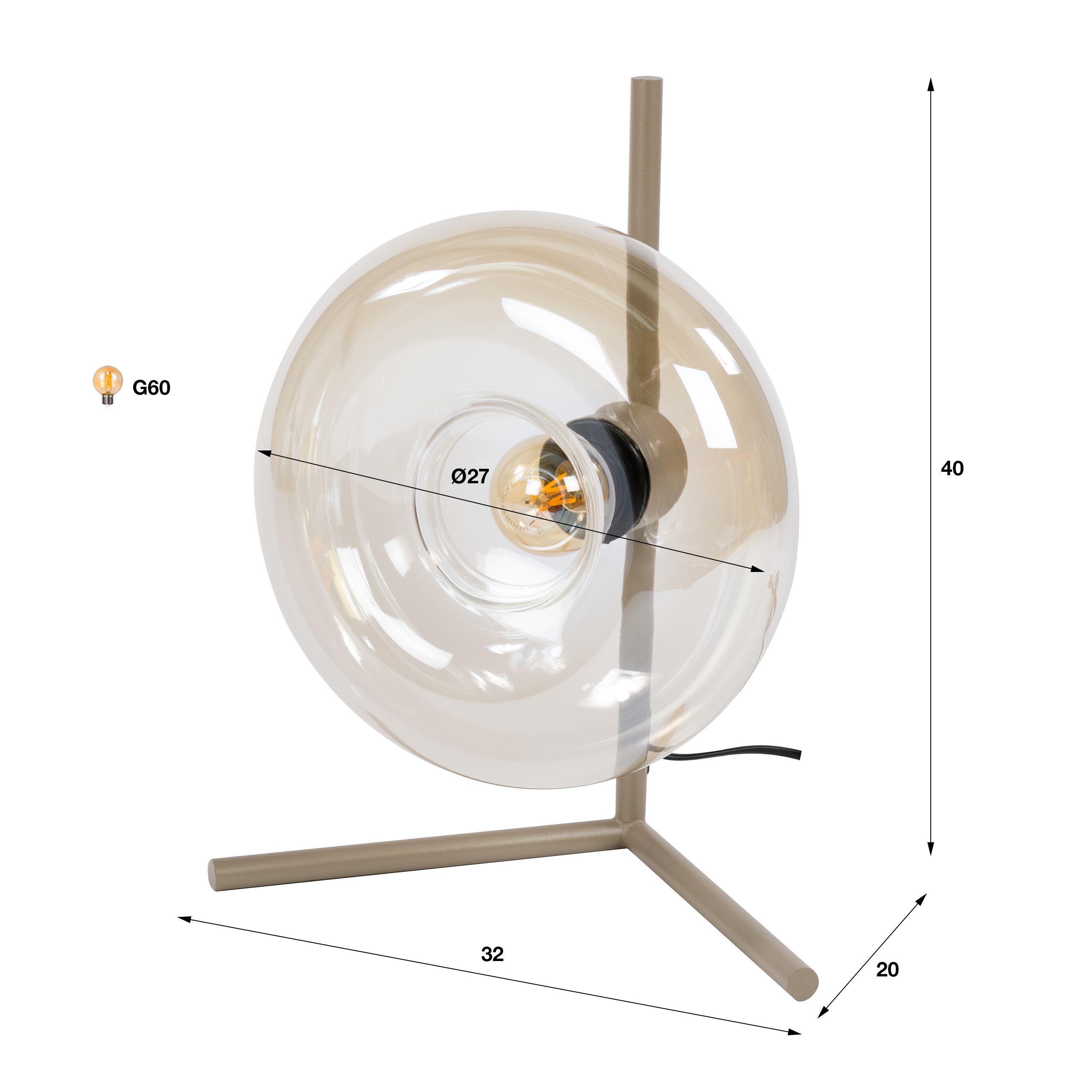 Retro Tischlampe El Sol Beige Metall Glas
