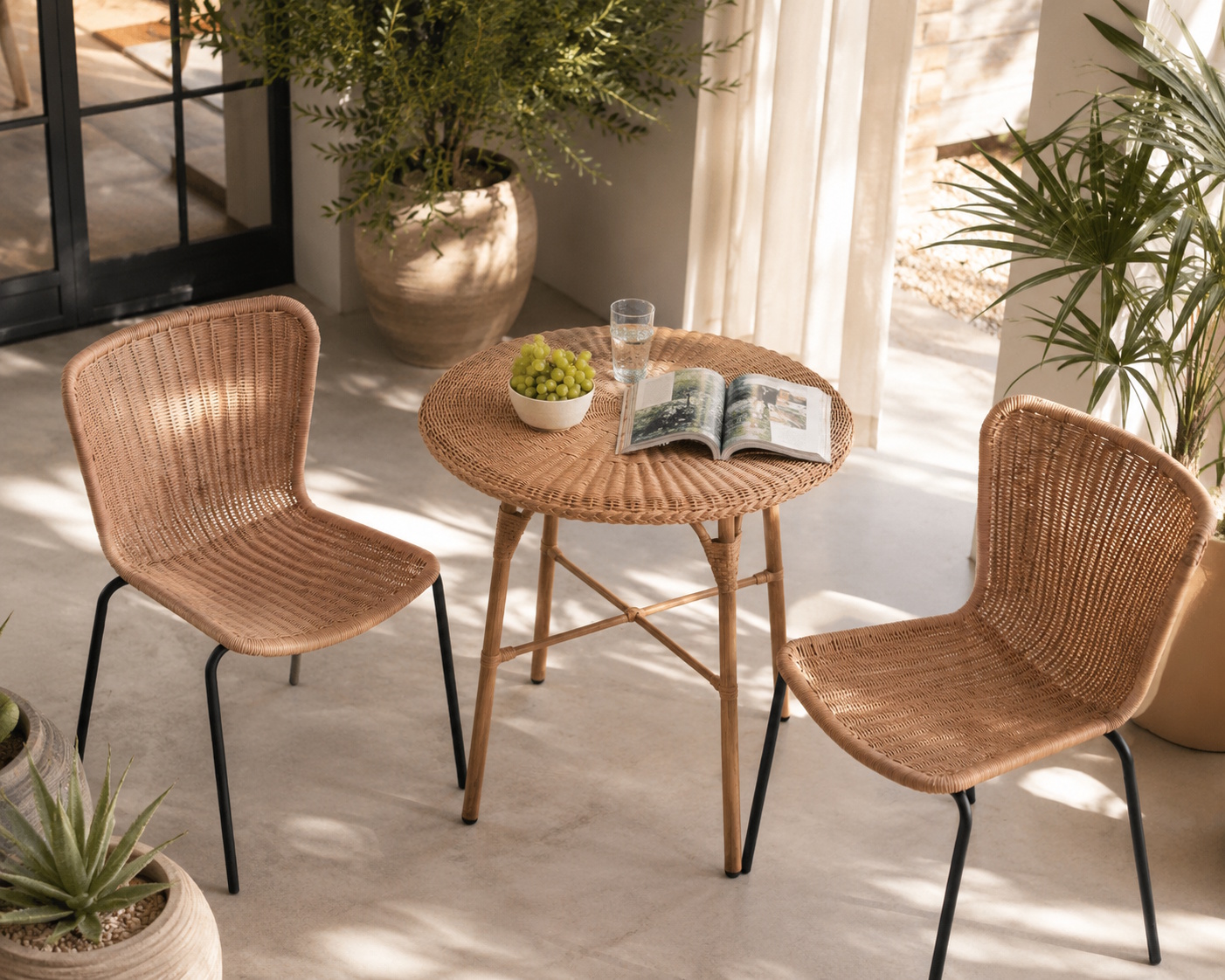 Set Rattan Esstisch 80 Ø Cabana + 2 Butterfly Stühle In/Outdoor 