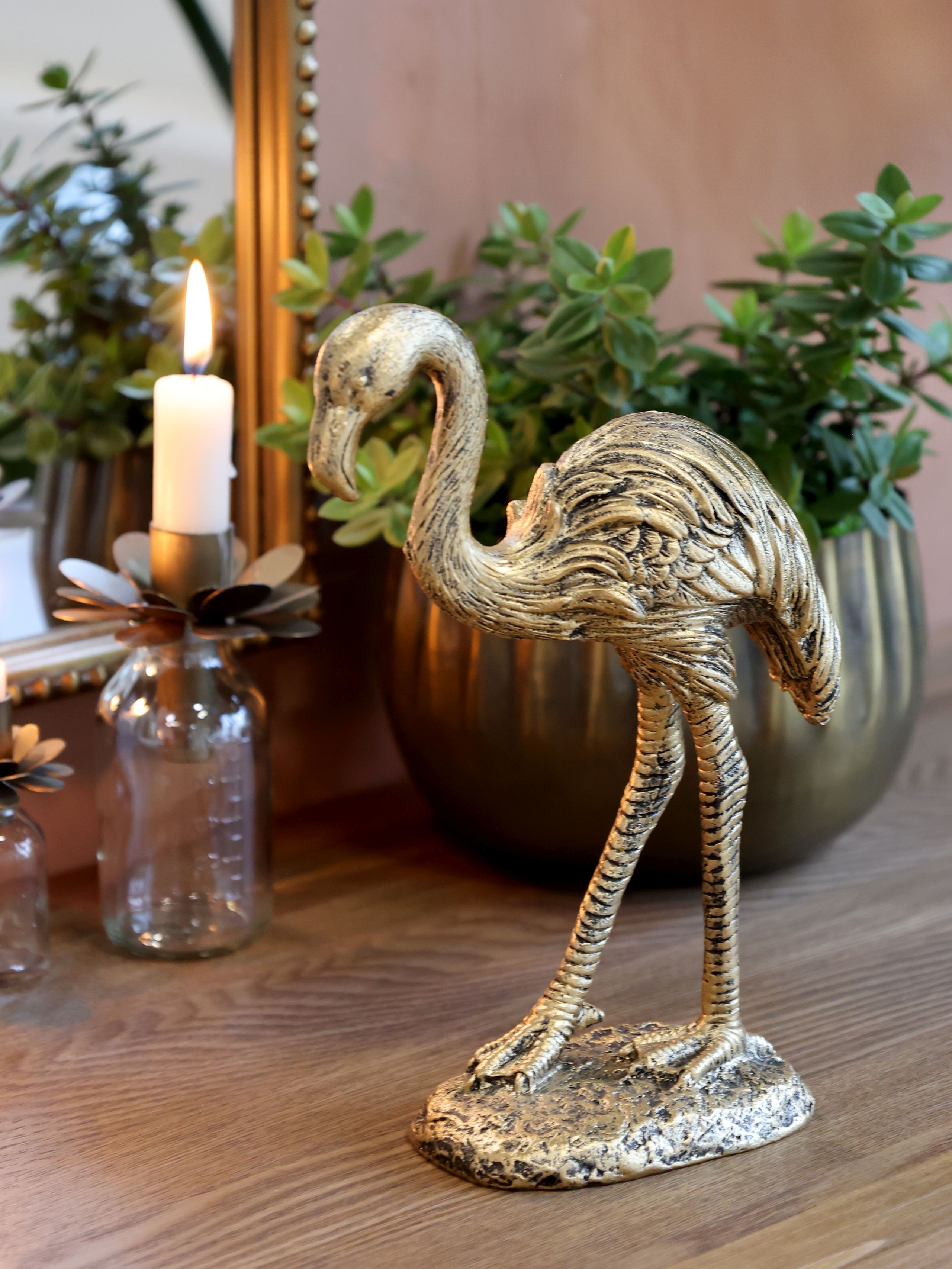 Vintage Dekofigur Flamingo Antik-Gold