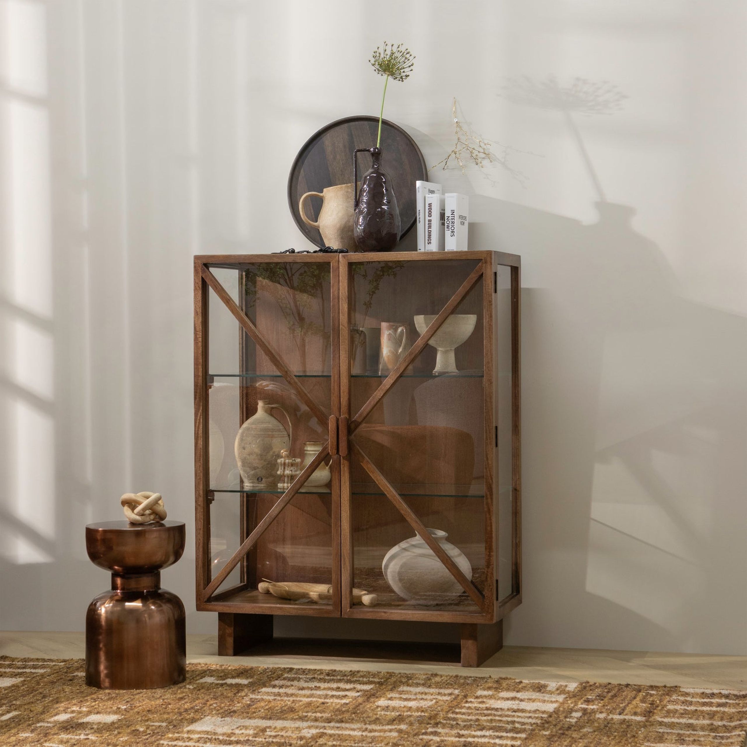 Retro Vitrine Kella Mangolzholz vier Ausführungen