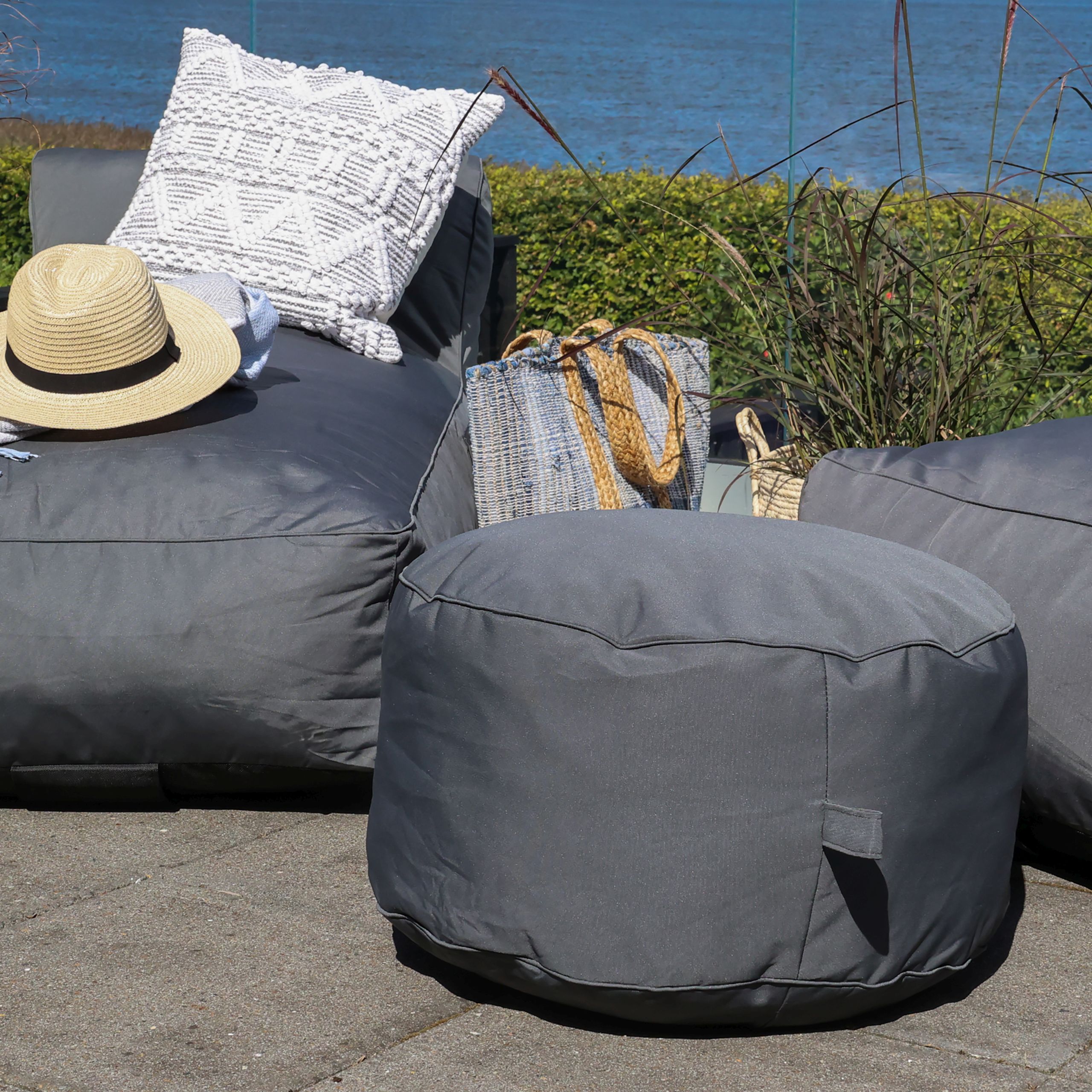 Garten Lounger Sitzkissen Outdoor Sitzpouf Anthrazit