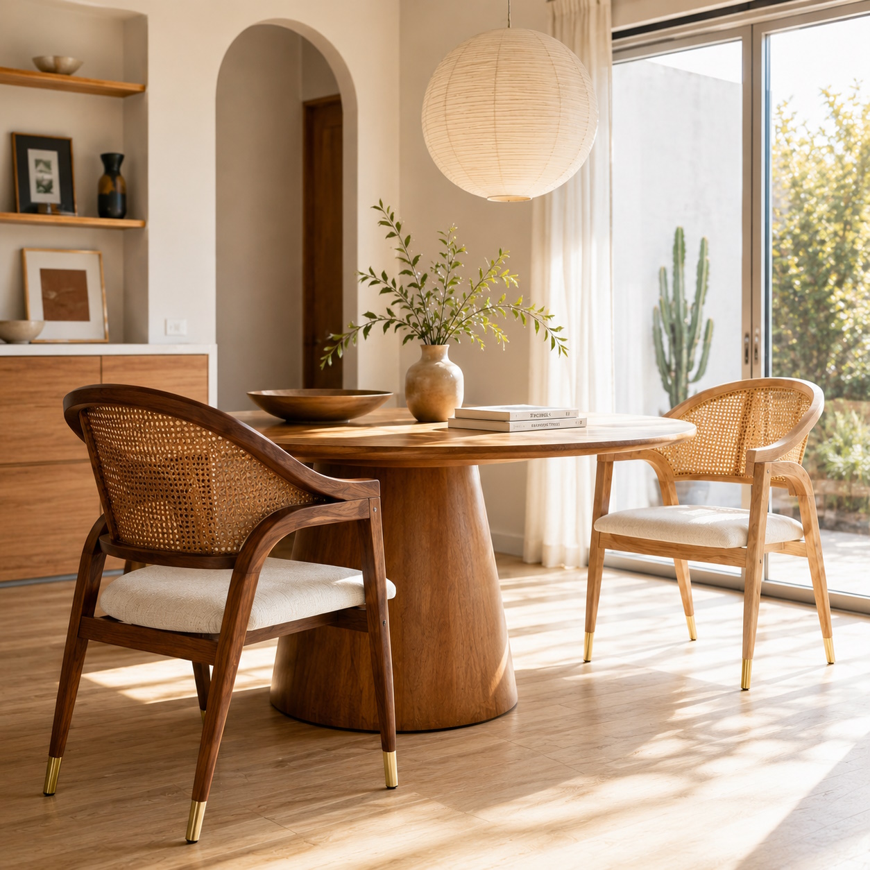 Esszimmerstuhl Noblesse Mid-Century Massivholz Rattan Natur