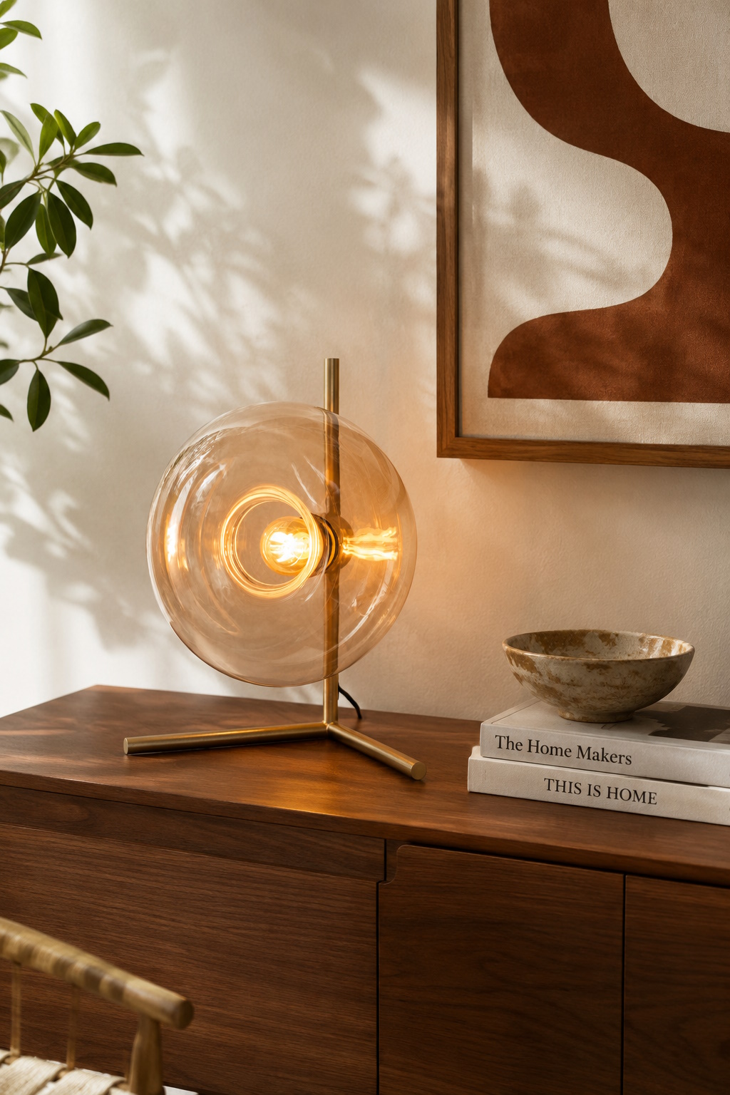 Retro Tischlampe El Sol Beige Metall Glas